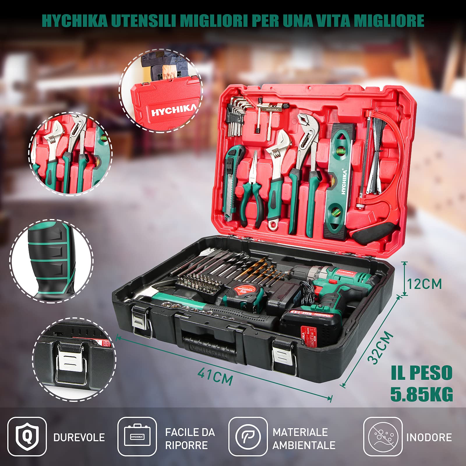 Trapano Avvitatore Batteria 12V, HYCHIKA 104pcs Avvitatore a Batteria Cassetta Attrezzi fai da te, 1,5Ah Avvitatore Elettrico, 2 Velocità 30N.m Mas, Carica rapida 1 ora, kit Attrezzi Completa