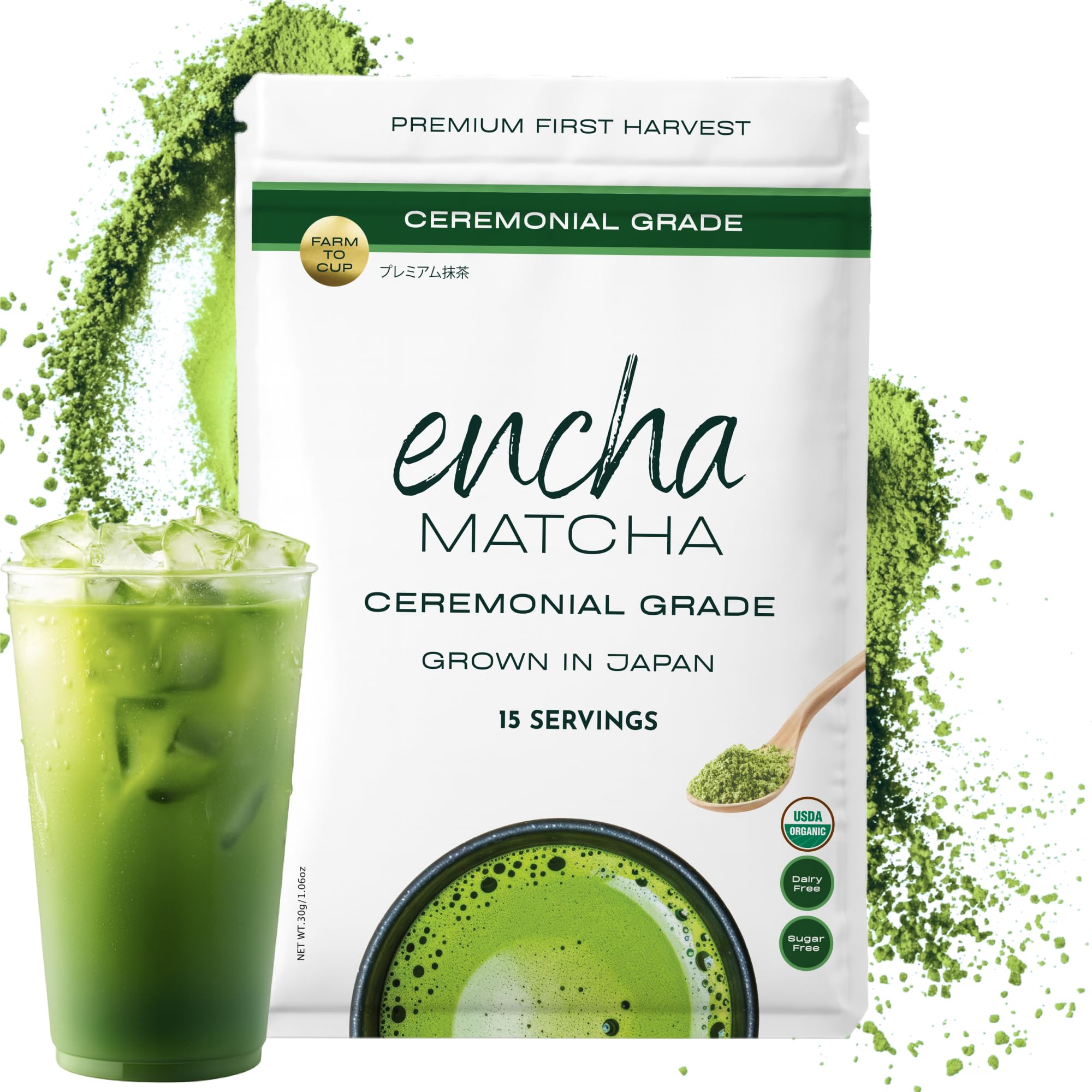 Encha Ceremonial Grade Matcha Powder, Organic First Harvest Japanese Matcha Green Tea, Matcha Tea From Uji, Japan (30g/1.06oz)