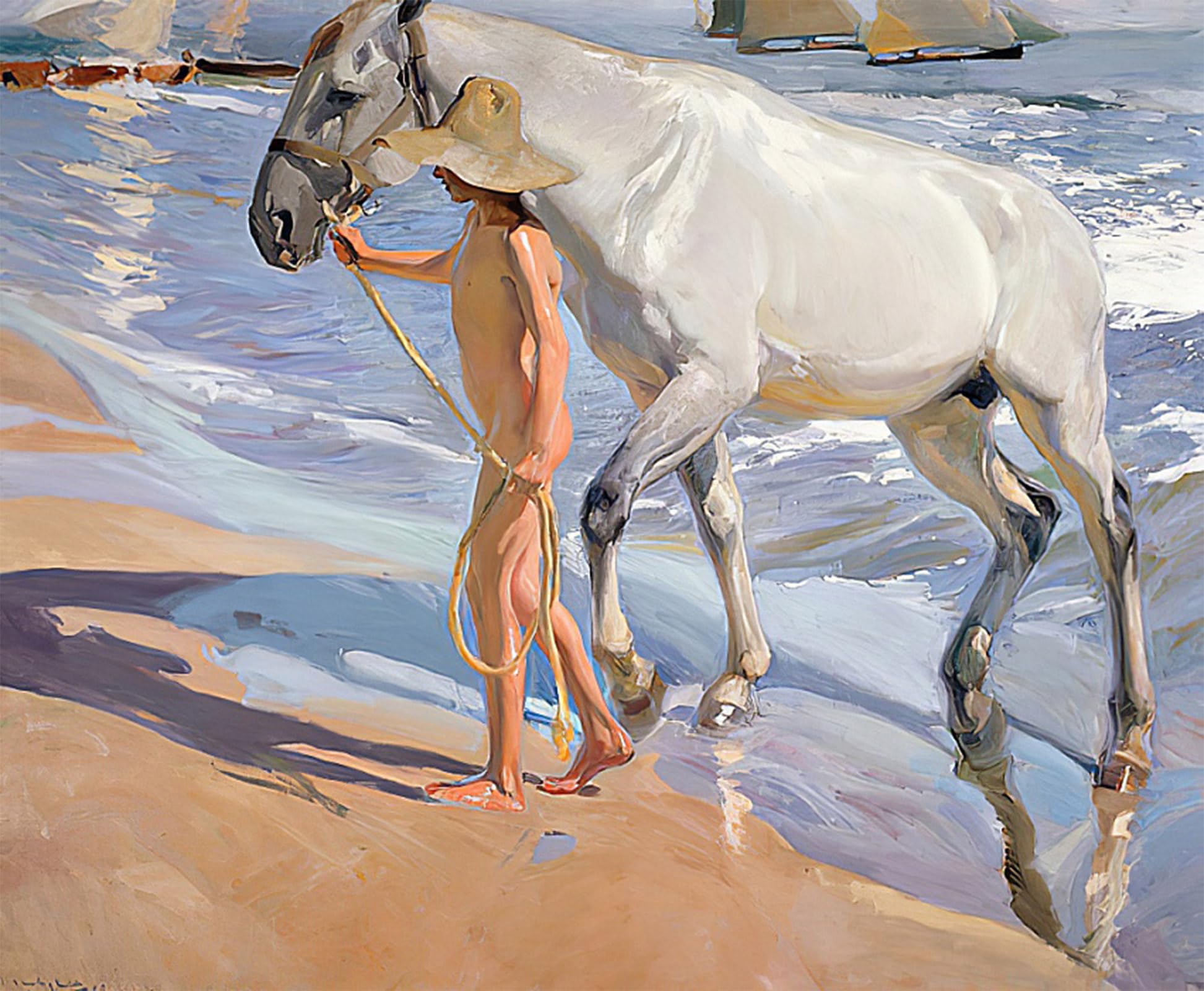 ARTXLXXBN Famous Painting Art Wall Decor Abstract Art Picture Bathing of a Horse. by Joaquín Sorolla Animal Pictures for Home Decor 60x90cm