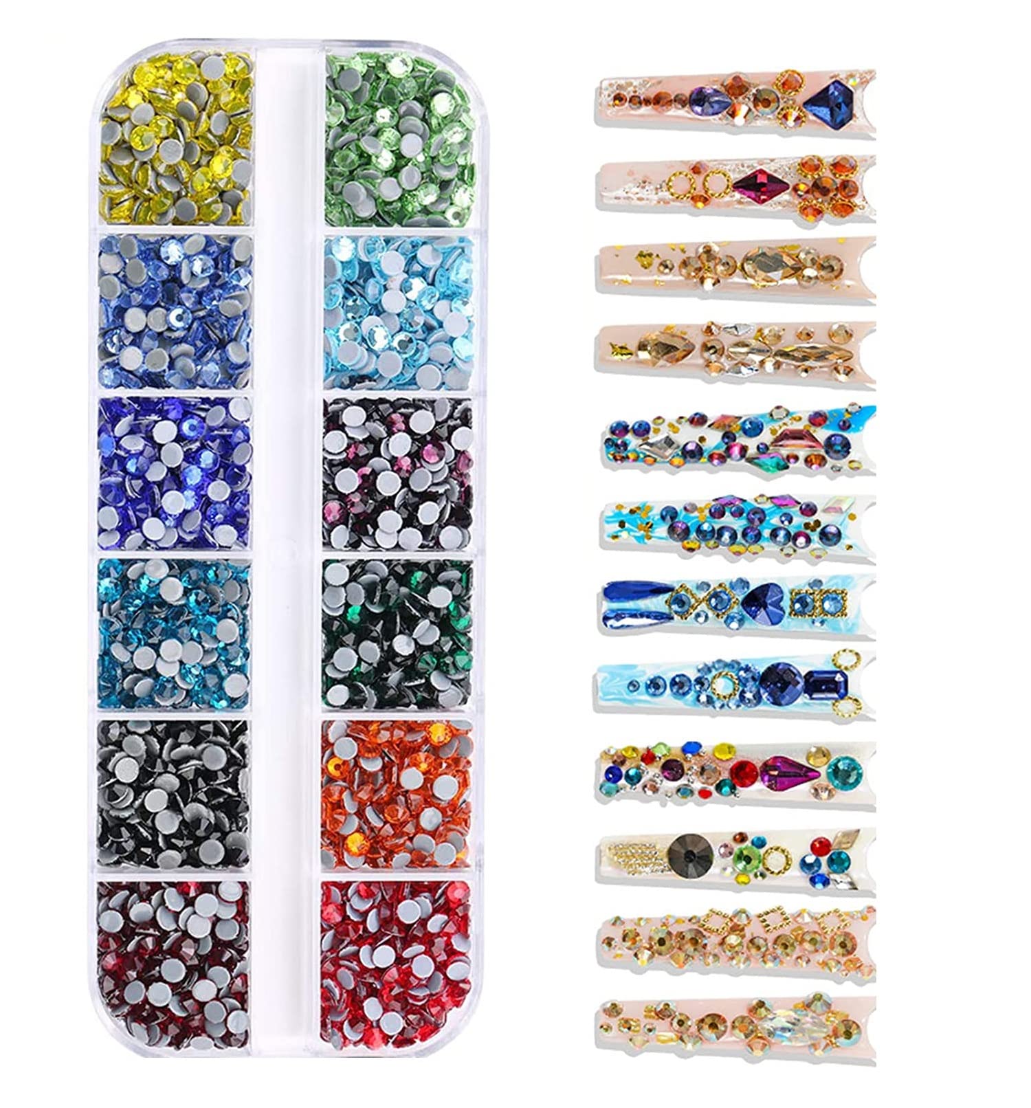 D.B.Z. Colorful Crystal Rhinestones for Makeup Mixed 12 Color Nail Art Rhinestone Beads Flatback Diamond Stones Gems Jewel for DIY Craft Makeup Nail Art Decoration