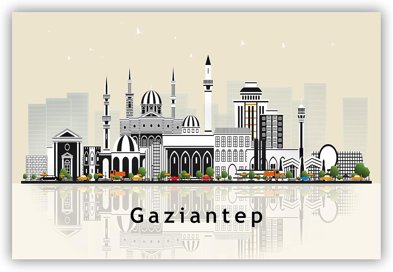 Pera Print GAZIANTEP Poster, Gaziantep Turkey Illustration Skyline City Poster, Modern Skyline Turkey Poster, Cityscape and Landmark Print, Home-Office Wall Art Decoration - 12x18 Inches