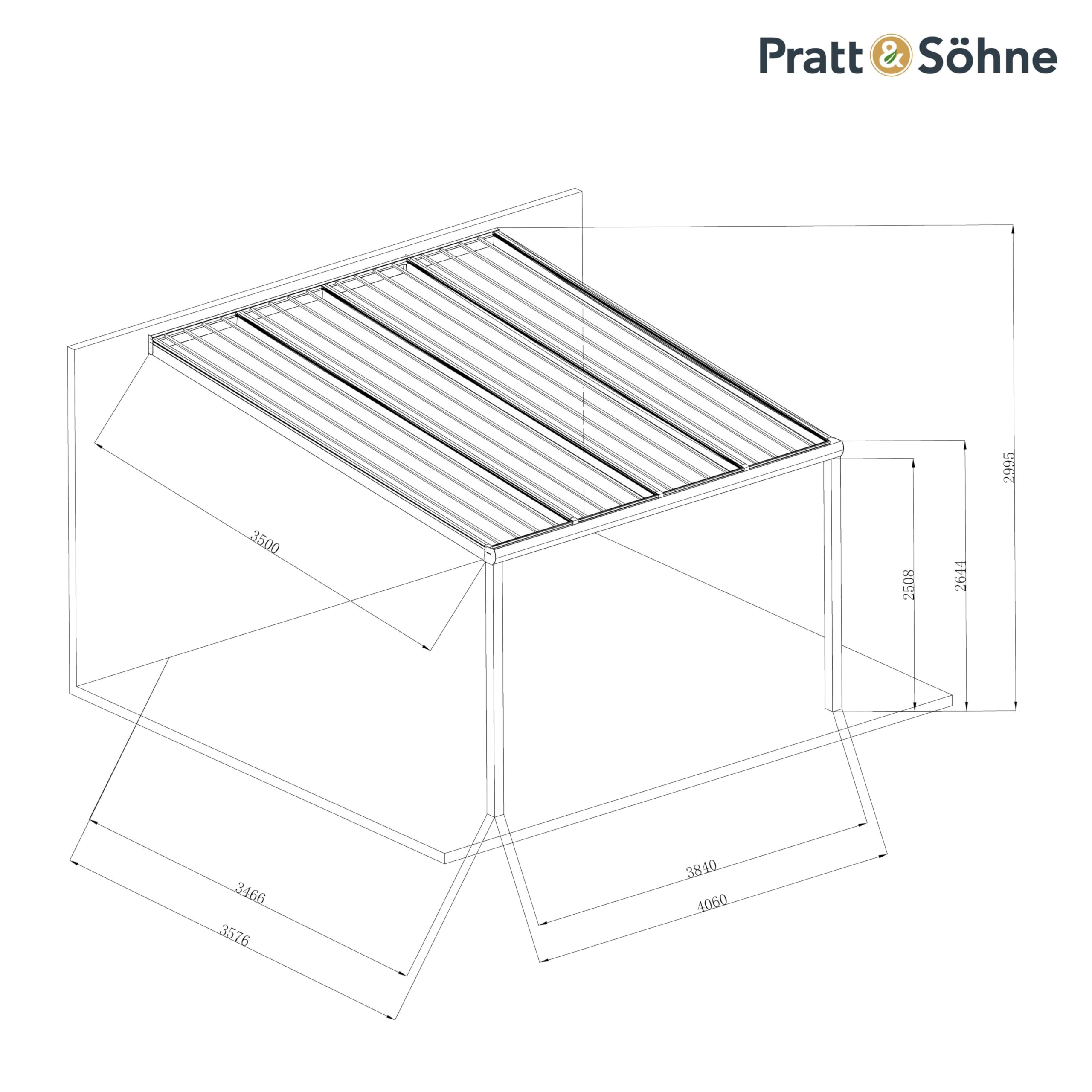 Pratt & Söhne Terrassenüberdachung aus Aluminium 406 x 357 x 285 cm - Pavillon inkl. Hohlkammerplatten Opal - Carport Pergola Veranda - Anthrazit