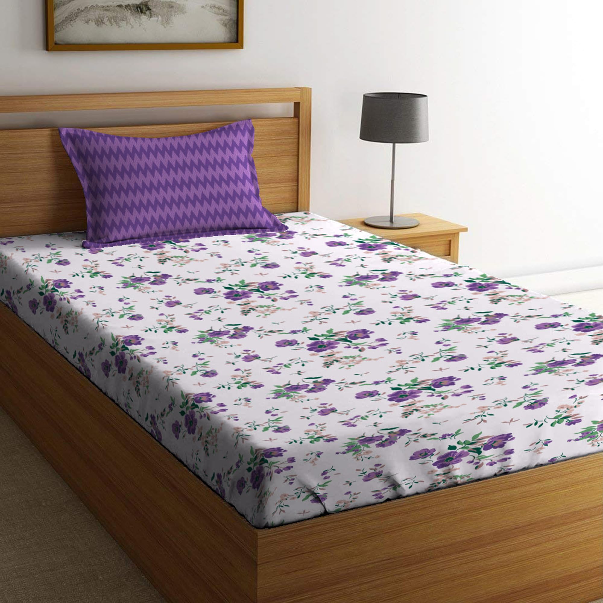 Mytrident Urban Comfort Bedsheet for Single Bed Cotton, 144 TC, 100% Cotton Bedsheet, Sunset Purple-picture-16