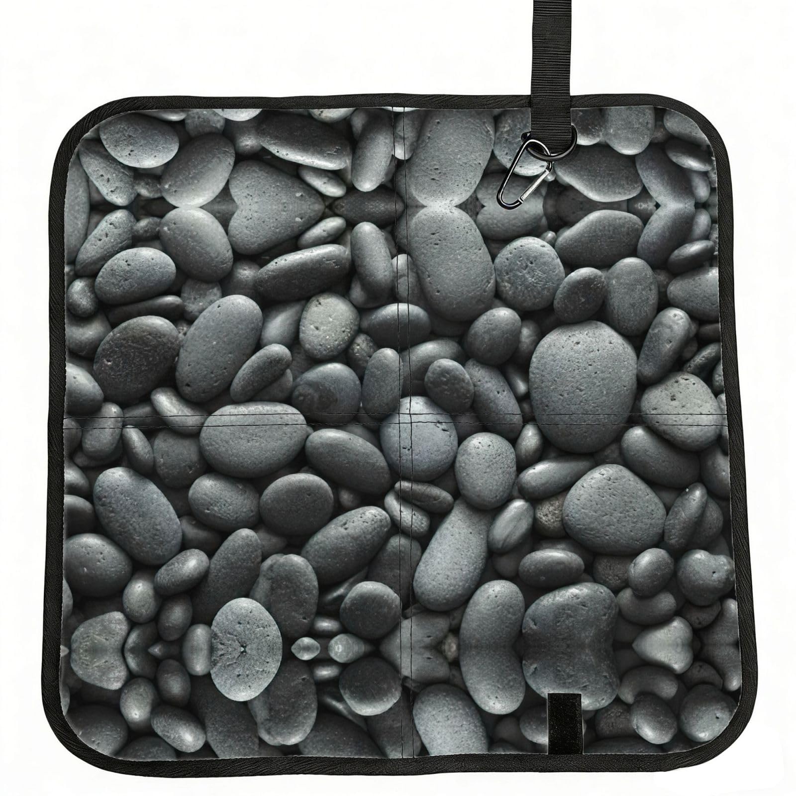 SDEGTHO Many Black Pebbles Printed Foldable Seat Pad with Closure, Lightweight Cushion for Airplane Travel Camping