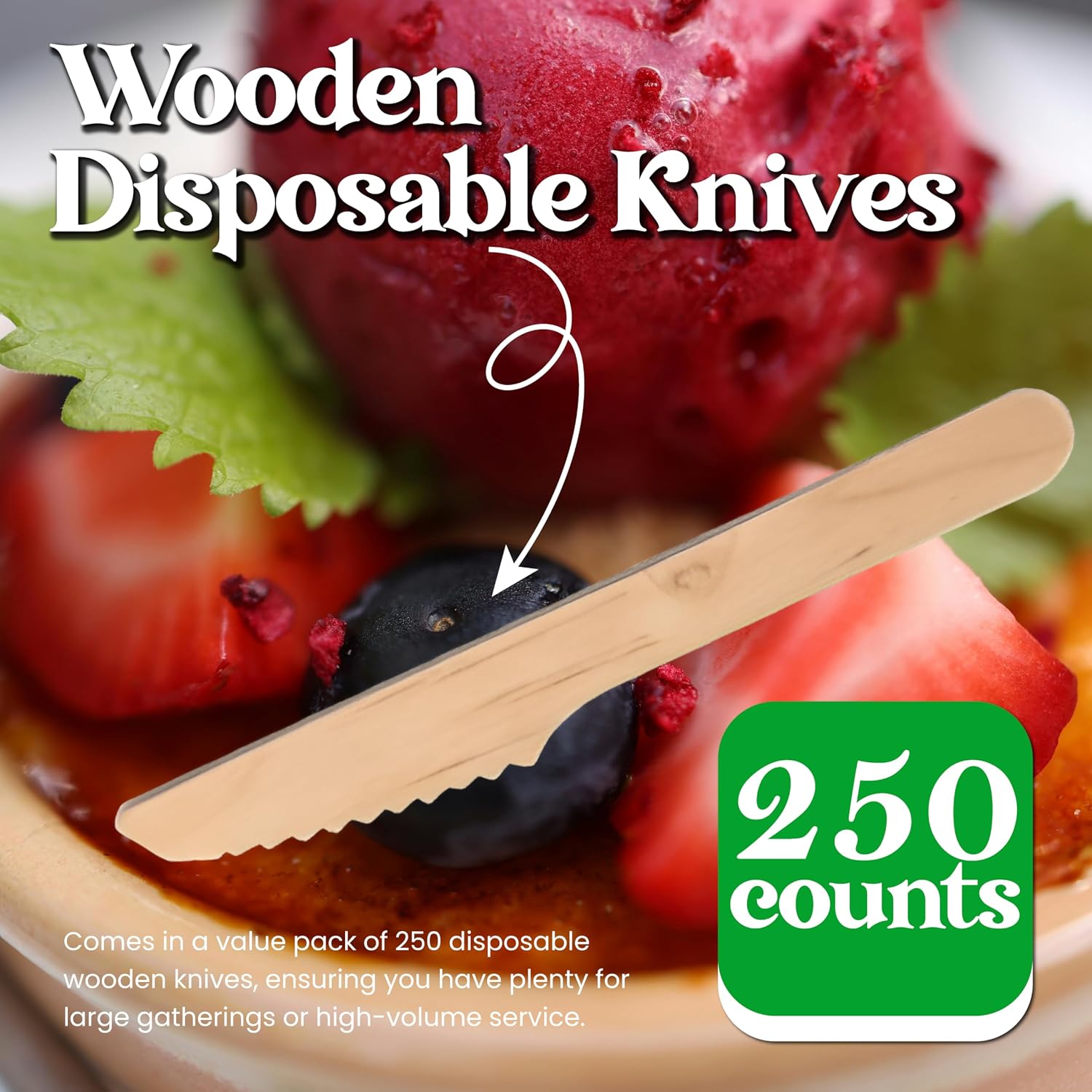 Perfect Stix - PS Wooden Knife 250CT Green Knive 158-250ct Disposable Wooden Knives (Pack of 250)