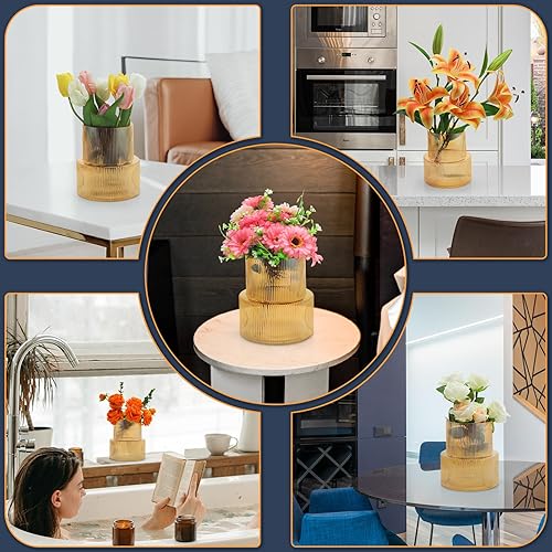 Miniatura 4 de Jarrón de vidrio transparente para flores, jarrón transparente para sala de estar, mesa de comedor, entrada, decoración de oficina (cilindro ámbar,
