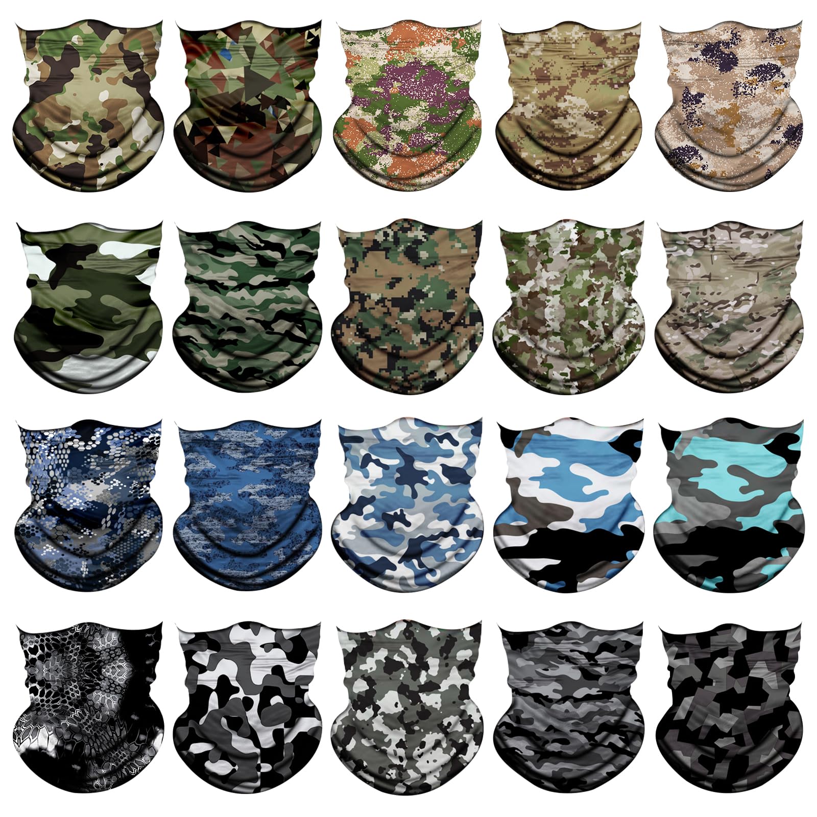 20pcs Cooling Neck Gaiter for Men Women Gator Face Mask Scart Cover Breathable Balaclava Bandana Sun Protection (Camo-1, One size)