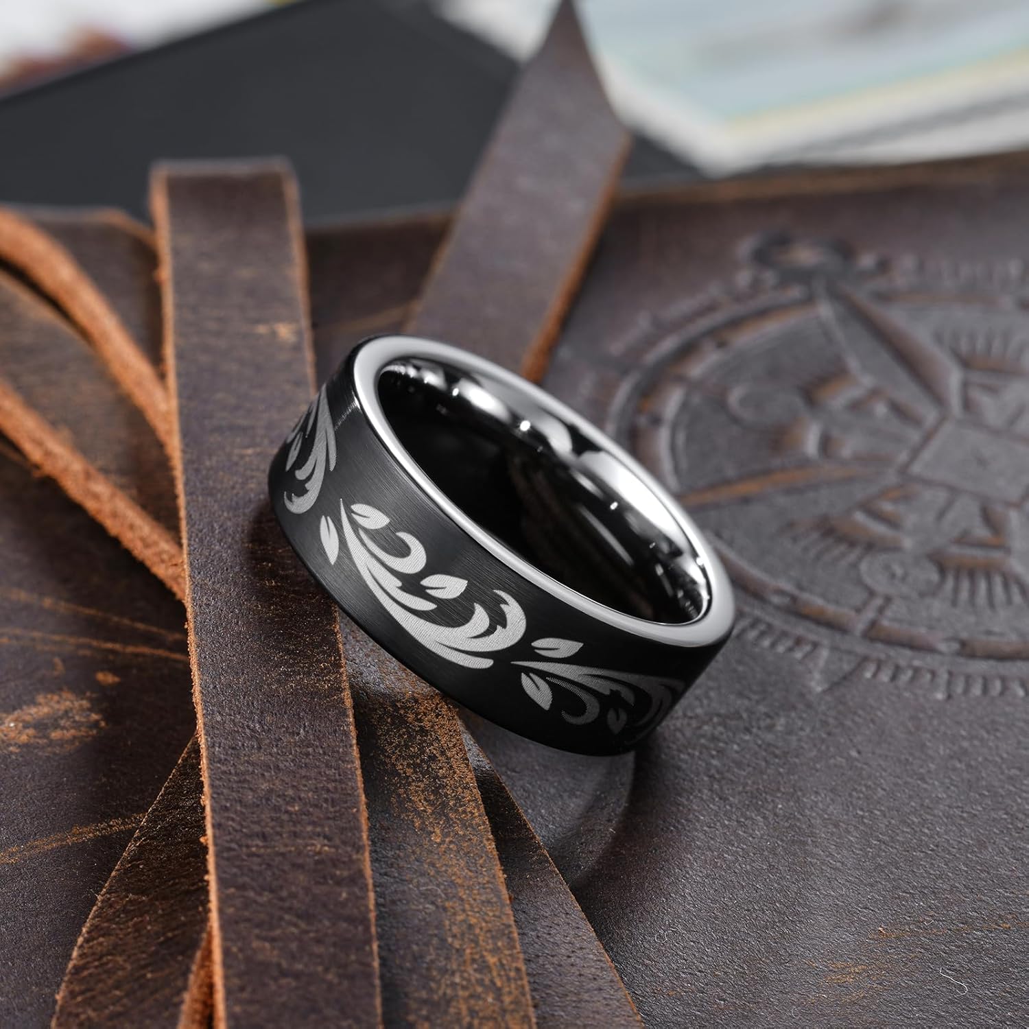 King Will 6mm 8mm Tungsten Wedding Rings for Men Black/Silver/Gunmetal Plated Pipe Cut Brushed Men's Wedding Band Gifts for Him Size 7-14 Comfort Fit
