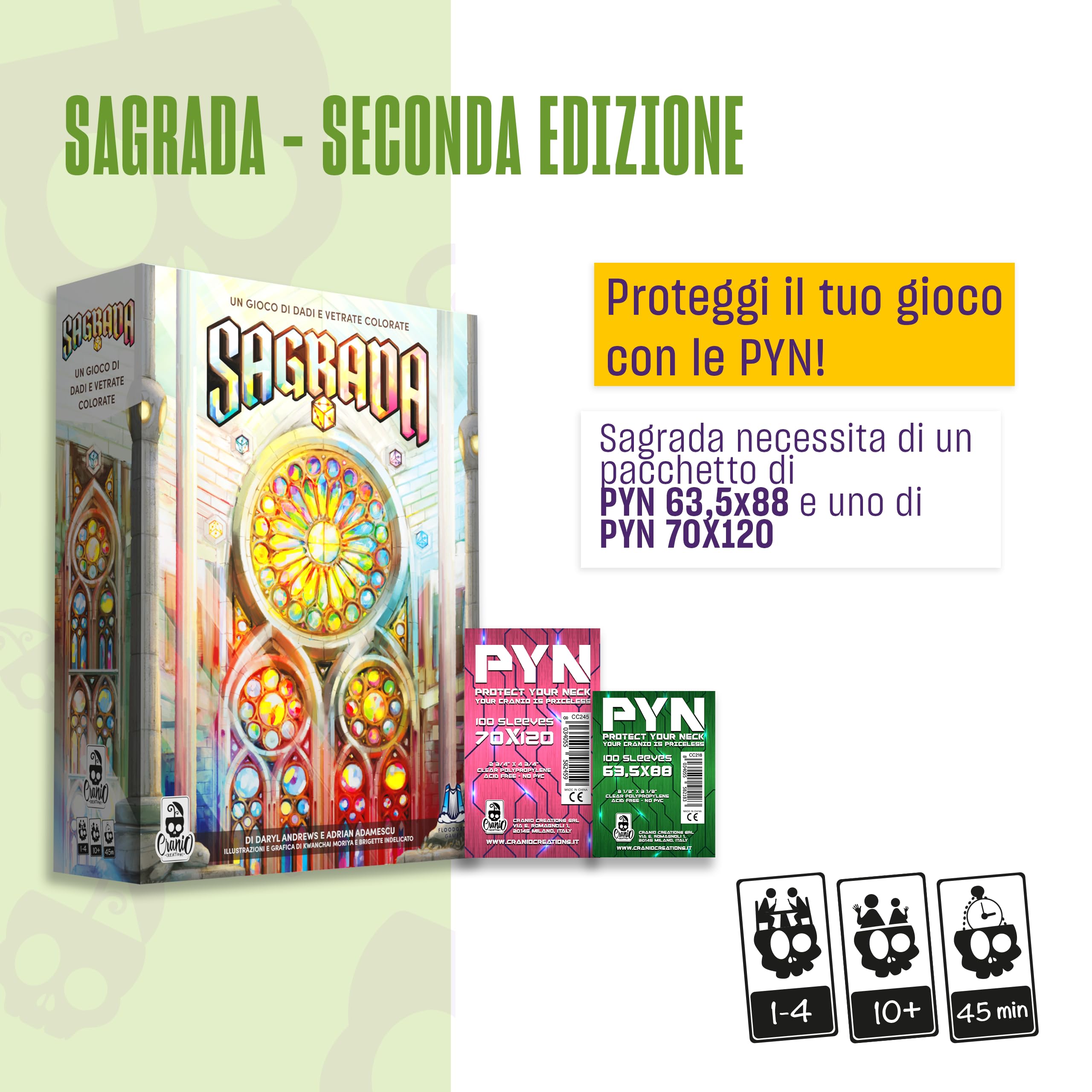 Cranio Creations - Sagrada, druga edycja - gra w kości i kolorowe witraże - ponowne wydanie sławnej gry planszowej dla rodzin - wiek 10+ - dla 1-4 graczy - wydanie w języku włoskim