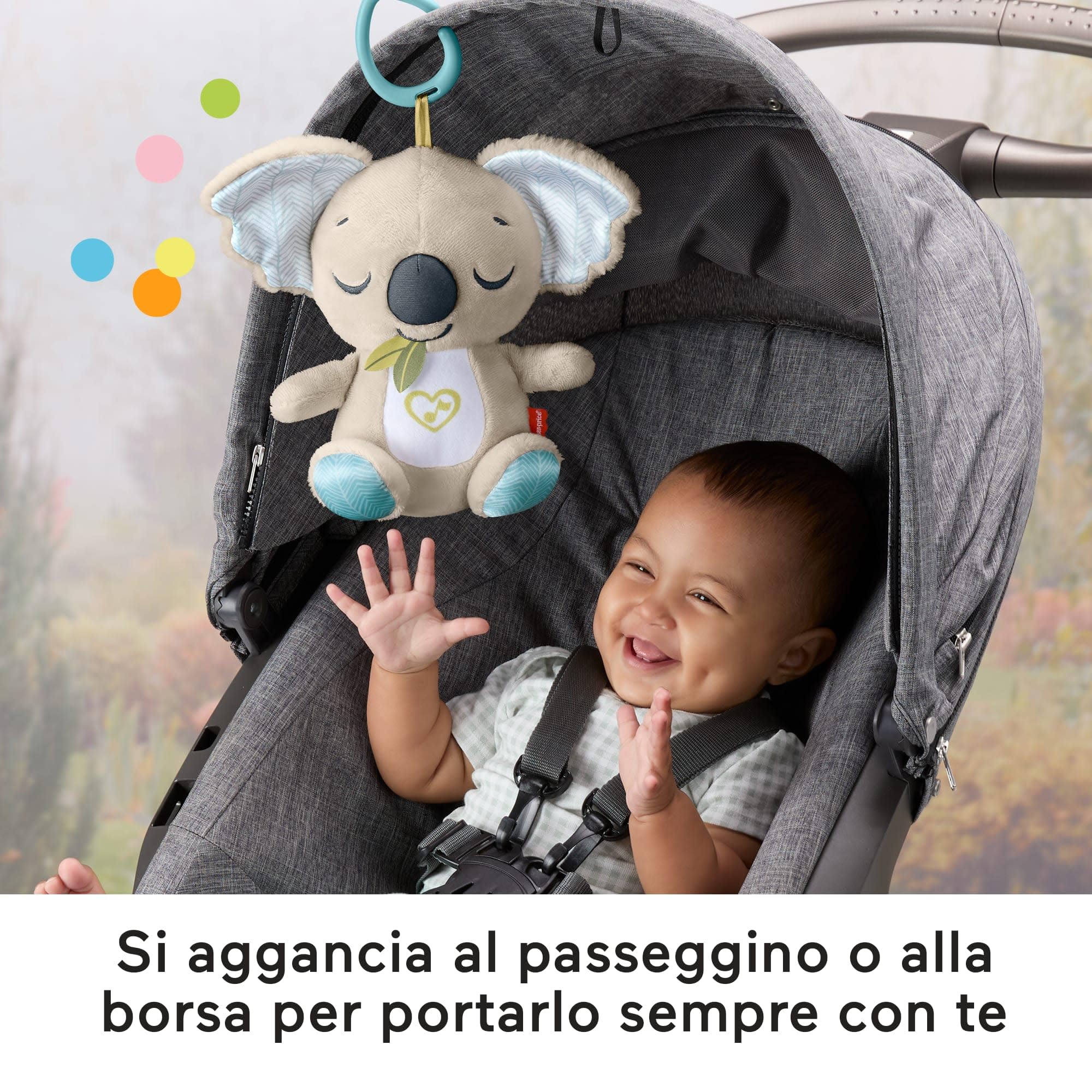 Fisher-Price - Koala Rilassante, morbido peluche portatile con unità sonora, fino a 20 minuti di ninna nanna, rumore bianco o dolce musica per neonati, giocattolo per bambini, 0+ anni, JBD65