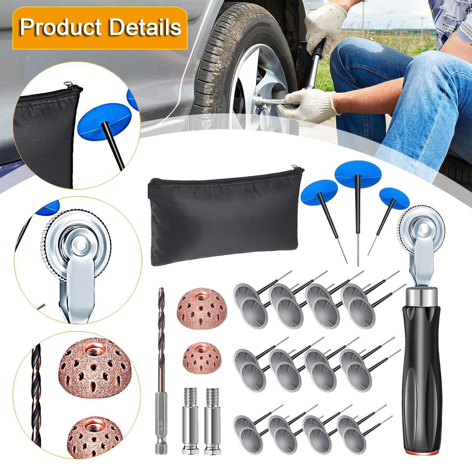 Qianly Juego de 29 Herramientas para Reparar Neumáticos Y Rodillos para Reparar Neumáticos de Bicicletas Y Camiones.