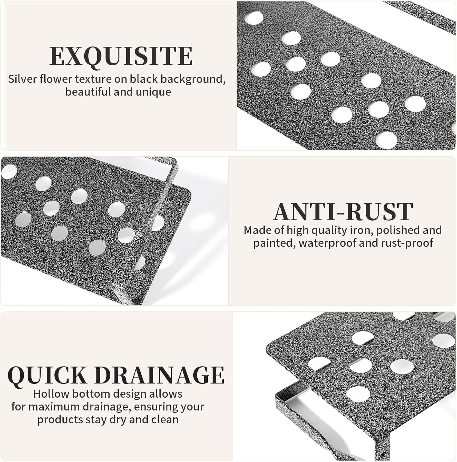 Uten Floating Shelves, Wall Mounted Iron Shelves Set of 2, Bathroom Storage Iron Shelves with Towel Rack, Wall Hanging Organizer Decor Shelf for Bathroom, Kitchen, Bedroom, Living Room
