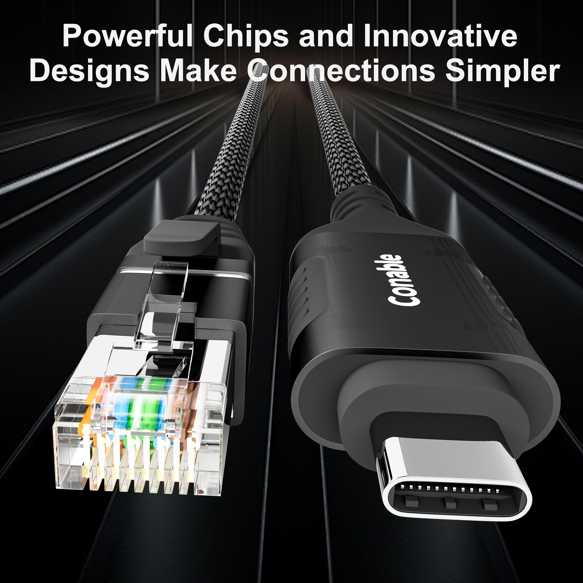 USB C to Ethernet Cable 15 FT, USB Type C to RJ45 Nylon Braided Cord, Gigabit Directly Connected, USB-C to Network Internet Adapter, Compatible with MacBook Pro, iPad Pro, Smartphone, Laptop, PC