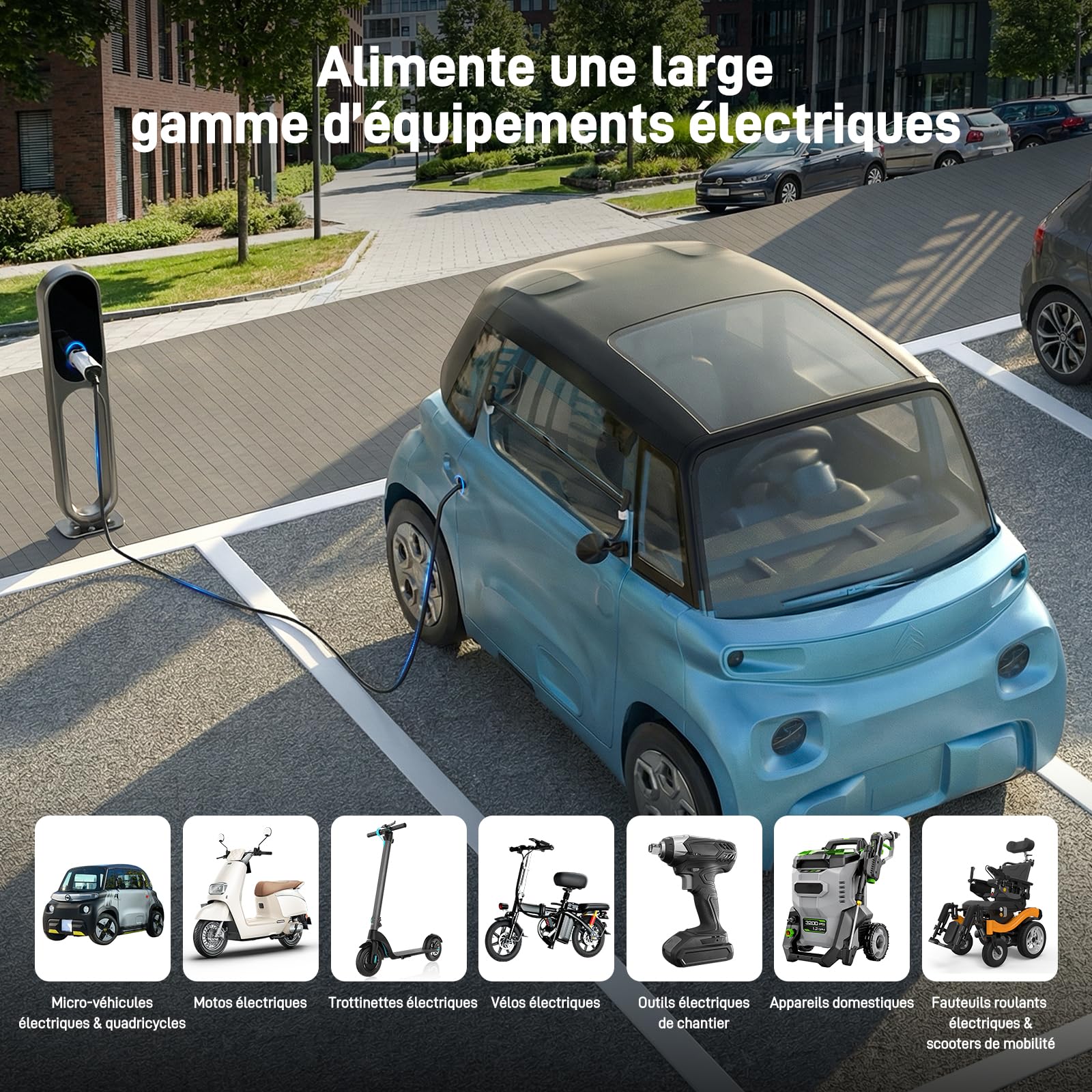 Adaptateur Type 2 vers Schuko pour Bornes de Recharge & Wallbox (230 V, 16 A, 3,68 KW, IP44) | Fiche Type 2 vers Prise Schuko pour Vélo/Trottinette/Moto/Quadricycle Électrique (Pas pour V2L)