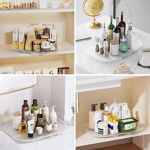 Miniatura 8 de LAMU Lazy Susan - Organizador giratorio de 14.56 x 11 pulgadas para refrigerador, rectangular transparente Lazy Susan, organizador de condimentos