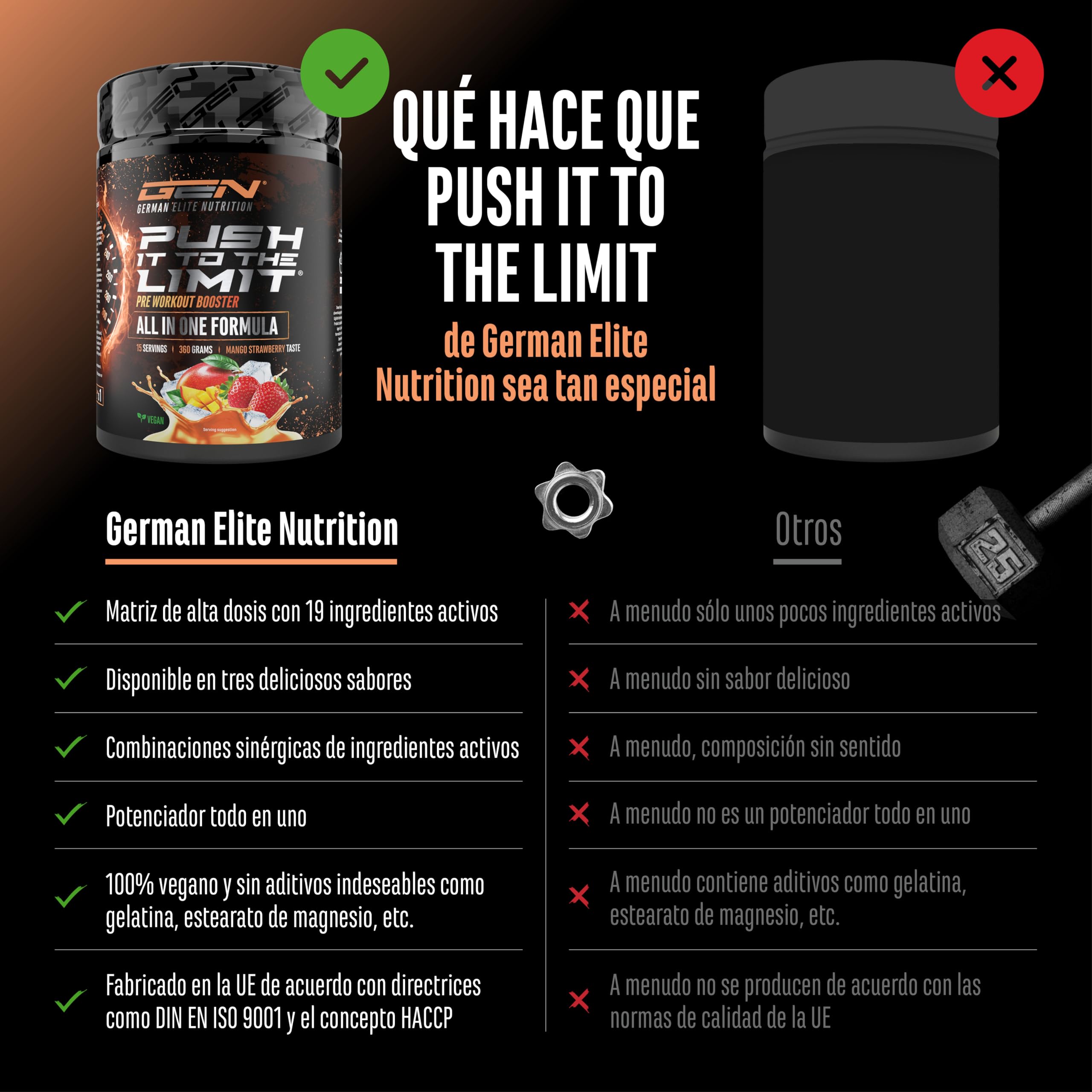 Push it to the Limit - Preentrenamiento con L-arginina + citrulina + L-tirosina + L-teanina + L-carnitina + AAKG + taurina + rhodiola rosea + cafeína - Alta dosis - 360 g - Sabor mango y fresa