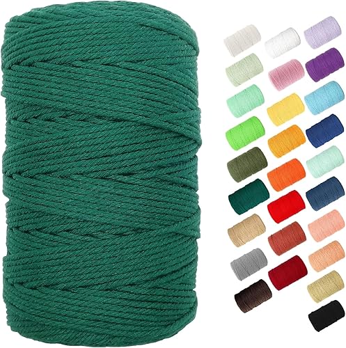 BYWORLD - Cuerda de macramé de 0.118 in, cuerda de algodón de 220 yardas (656.2 ft), cuerda de macramé de color 100% algodón natural para kit de
