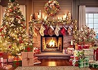 Vista 1 de SJOLOON Telón de fondo de chimenea de Navidad con árbol de Navidad, fondo de Navidad para decoración de fiestas, reuniones familiares 12814