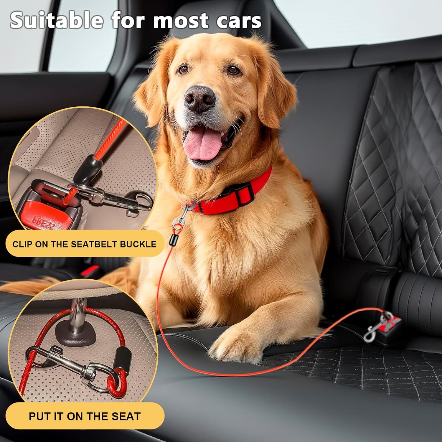 2 Pieces Dog Car Belt, Dog Car Safety Belt, 80 cm Safety Belts for Dogs, Bite Resistant PVC for All Bodies Dogs Accessories (Blue+Red) 8