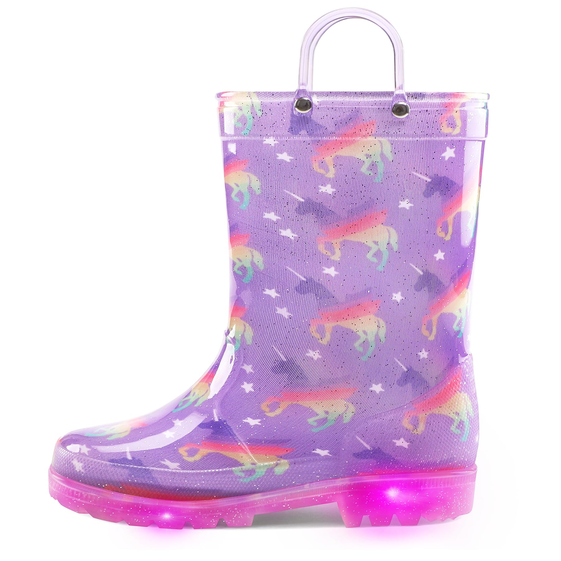 K KomFormeKids Rain Boots, Waterproof Light up Boots with Easy-on Handles