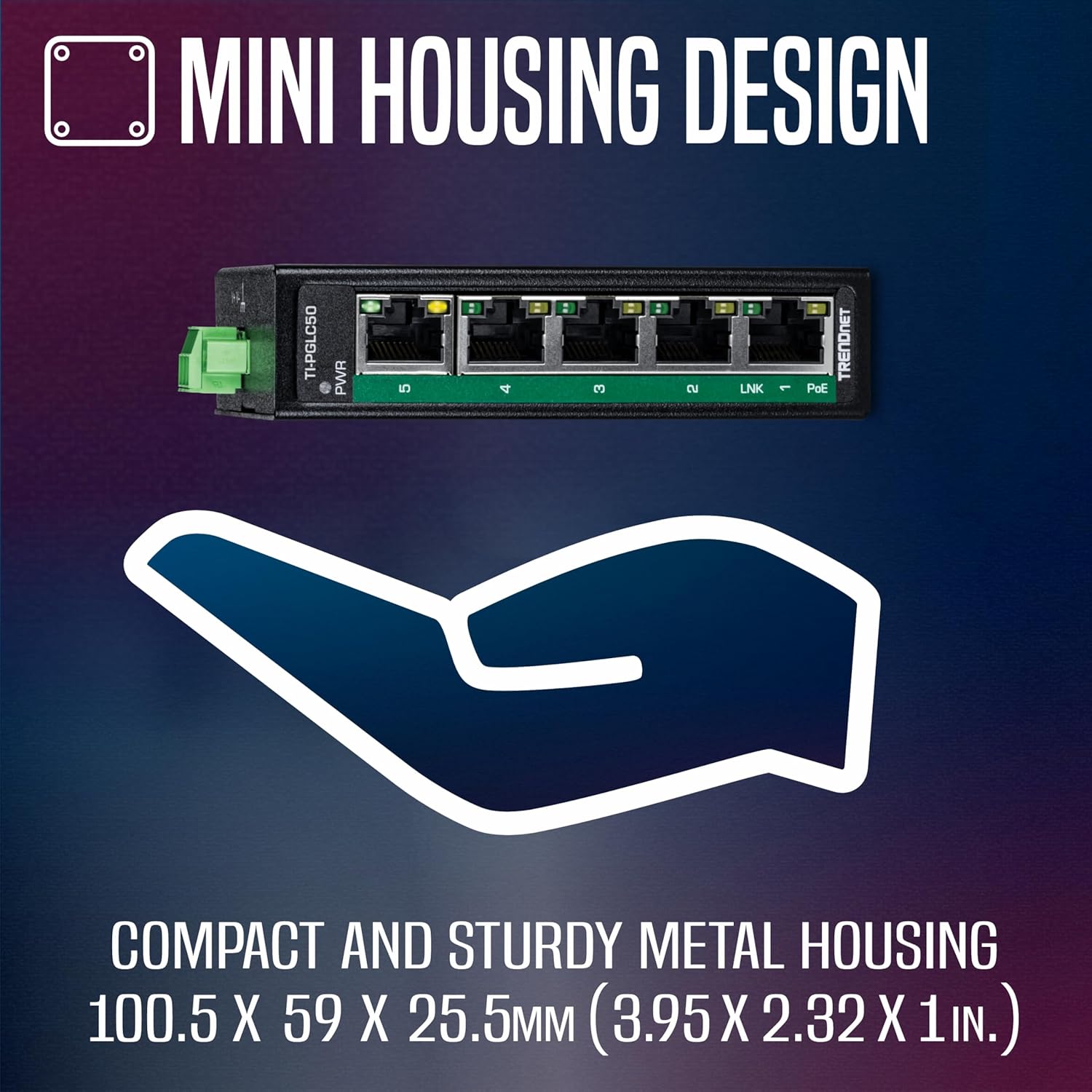TRENDnet 5-Port Industrial Gigabit PoE+ DIN-Rail Mini Switch, TI-PGLC50, 4 x Gigabit PoE+ Ports, 1 x Gigabit Port, 90W PoE+ Power Budget, 10Gbps Switching Capacity, NDAA & TAA Compliant