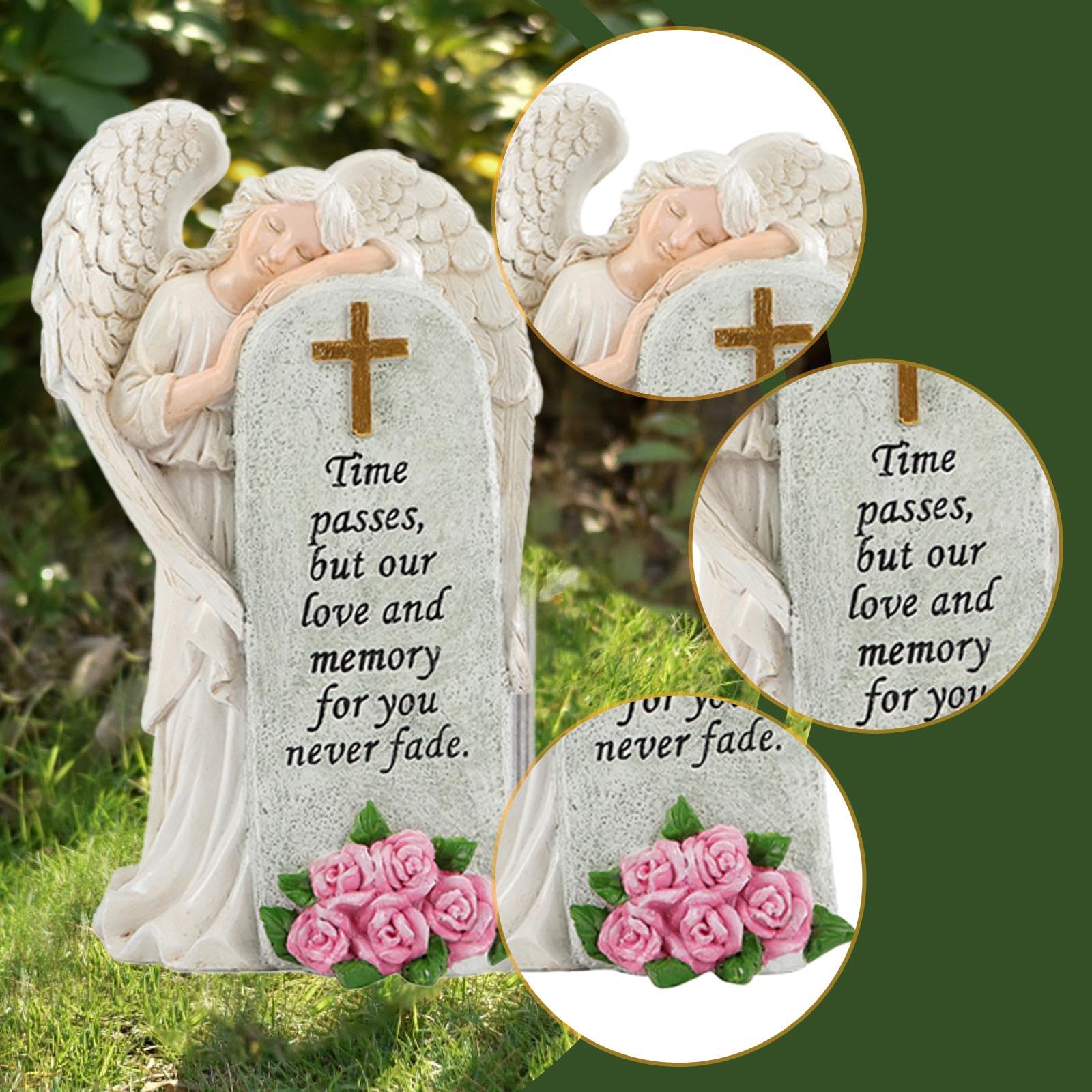 Sharplace Engel Figurine Grabstatue Skulptur Gartenfigur Resin Material für Geschenk Gedenkstätte Zuhause Balkon 13.6cmx9.7cmx23cm