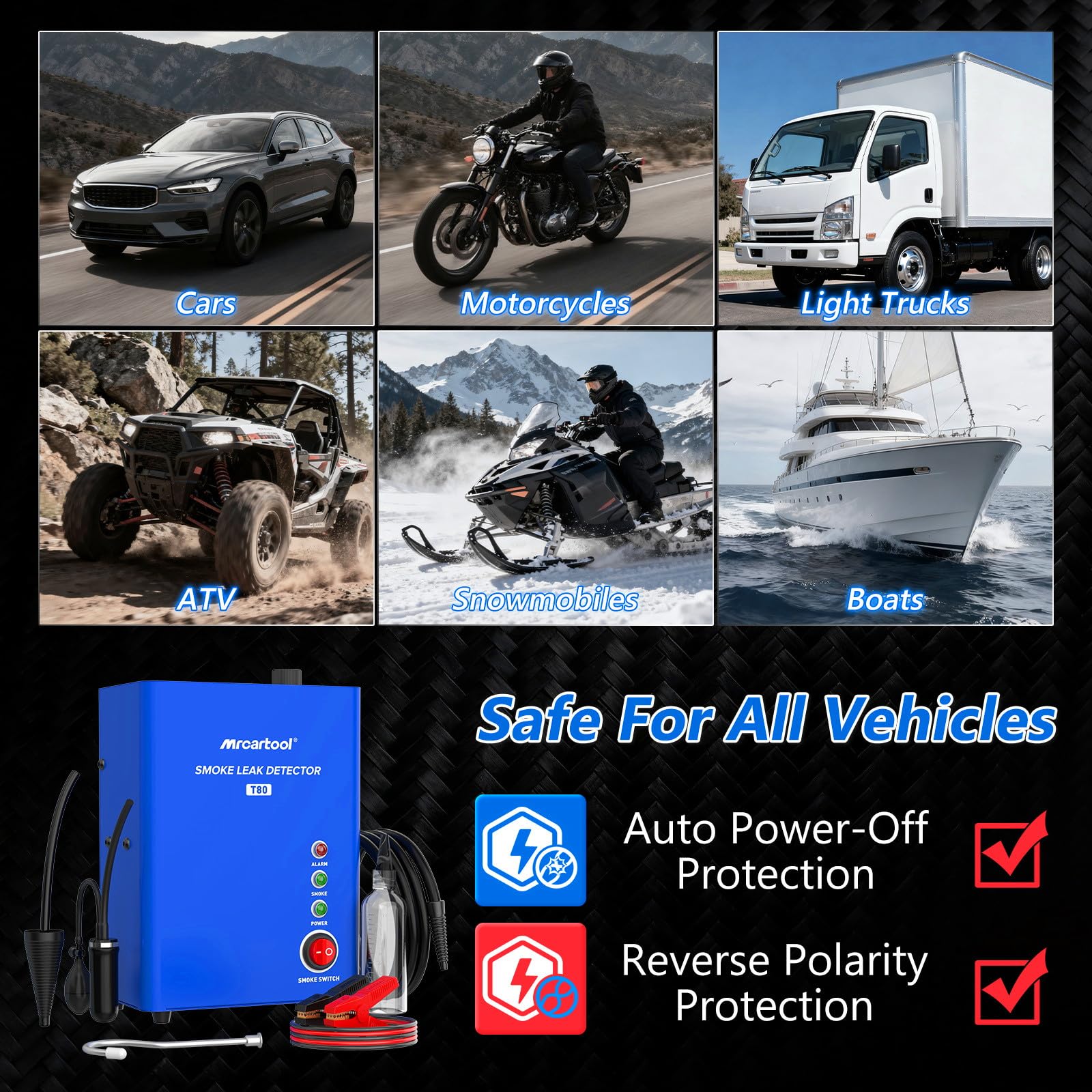 BELEY 12V Automobiler Rauchmaschine Lecksuchgerat T80 EVAP kfz nebelmaschine Eingebaute Luftpumpe Pipeline-Kraftstofflecksucher für Alle Autos/Motorräder/LKW/Boote/ATV/Schneemobile