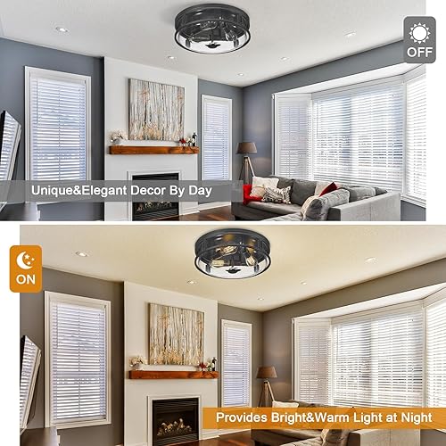 Miniatura 4 de Lámpara de techo de montaje empotrado de 16 pulgadas con pantalla de vidrio transparente, 3 luces para interiores y exteriores, luces de montaje