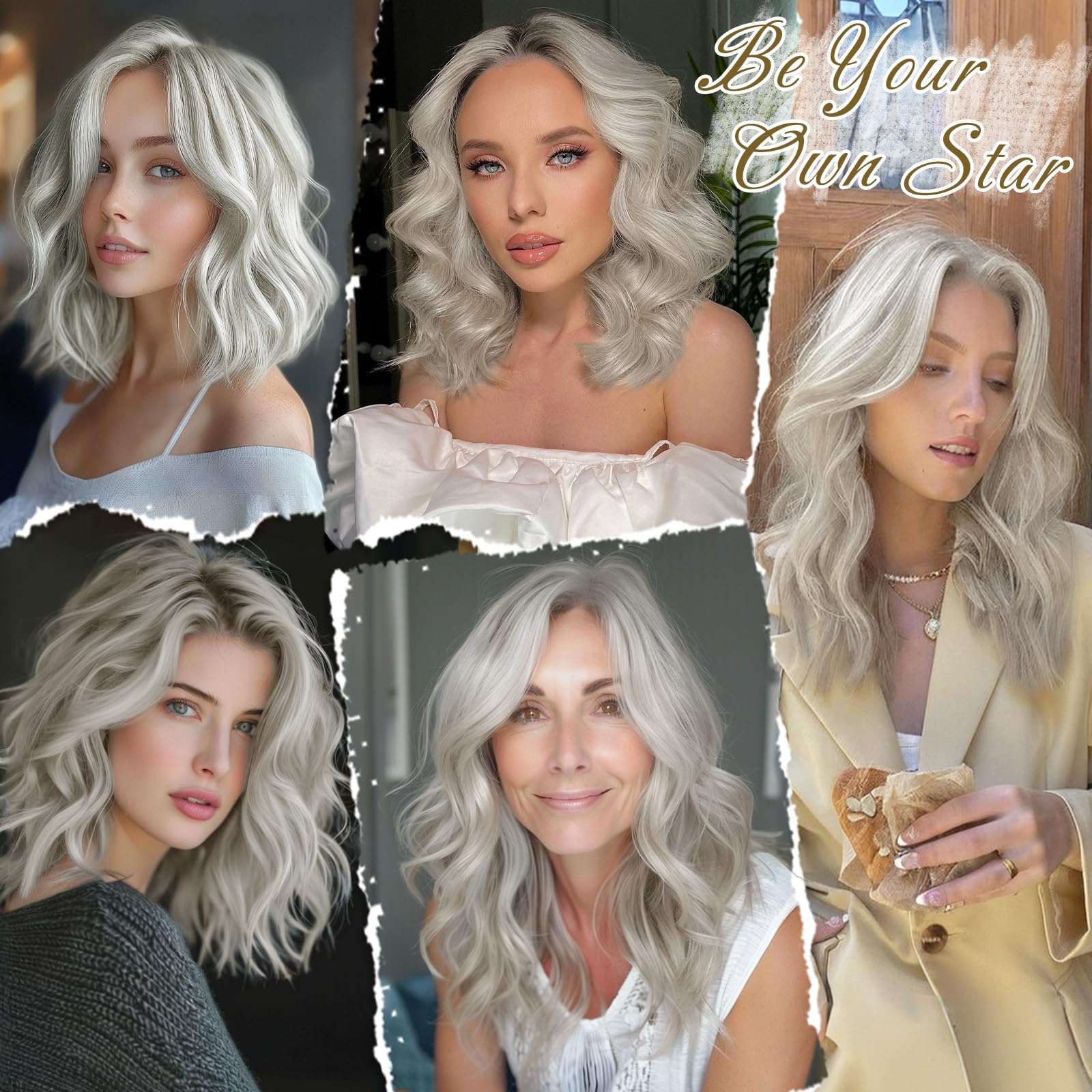 BARSDAR Extensiones Clip Pelo Natural, 30cm Gris Extensiones de Cabello para Mujer 6 Piezas Rizado Natural Extensión de Pelo Sintética Clip en Postizos Fiesta Diaria - Gris Plata