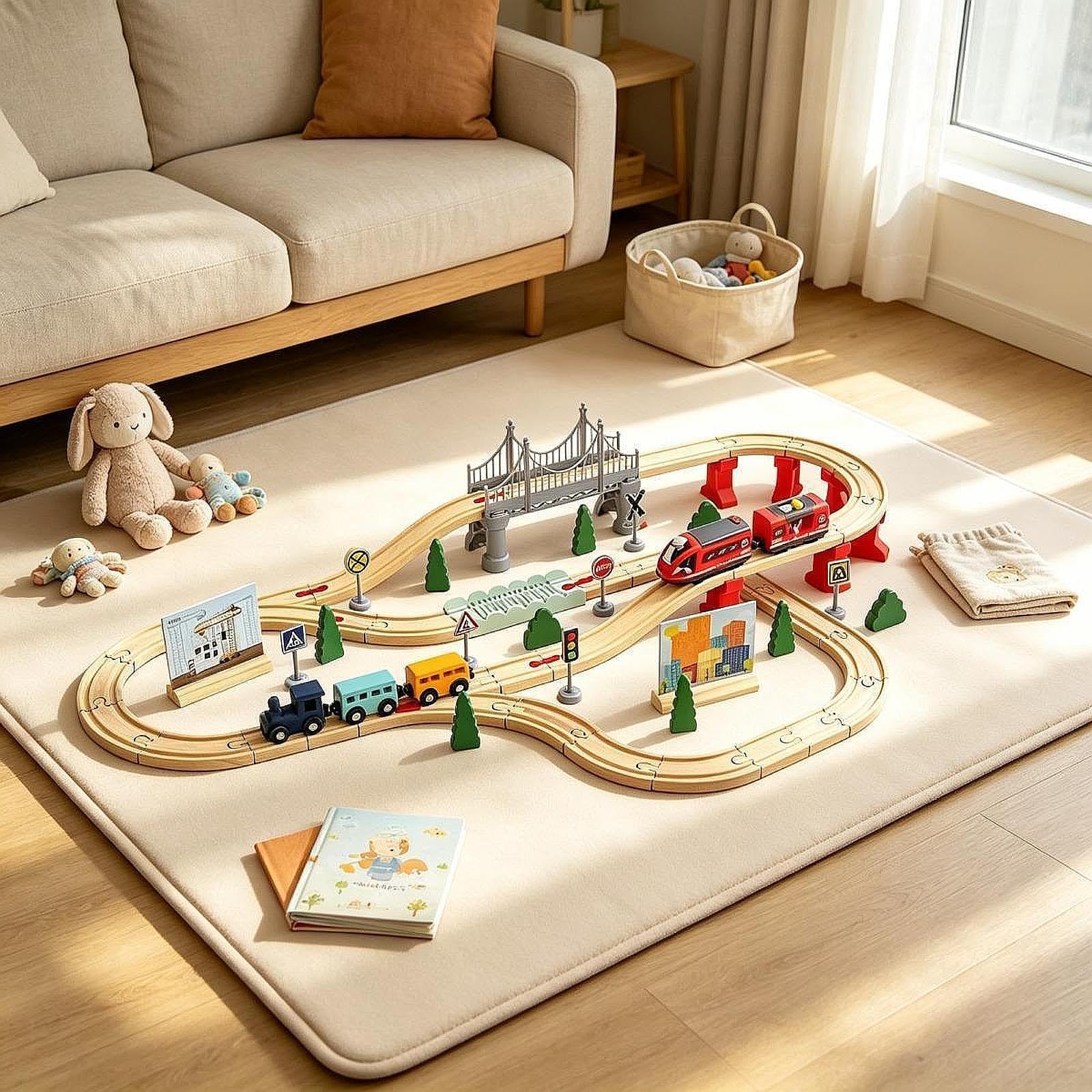 Trenino Elettrico con Binari, Set di Binari, Regalo di Compleanno Creativo con Vagoni, Set di Treni per Bambini dai 3 agli 8 Anni, 72 Pezzi