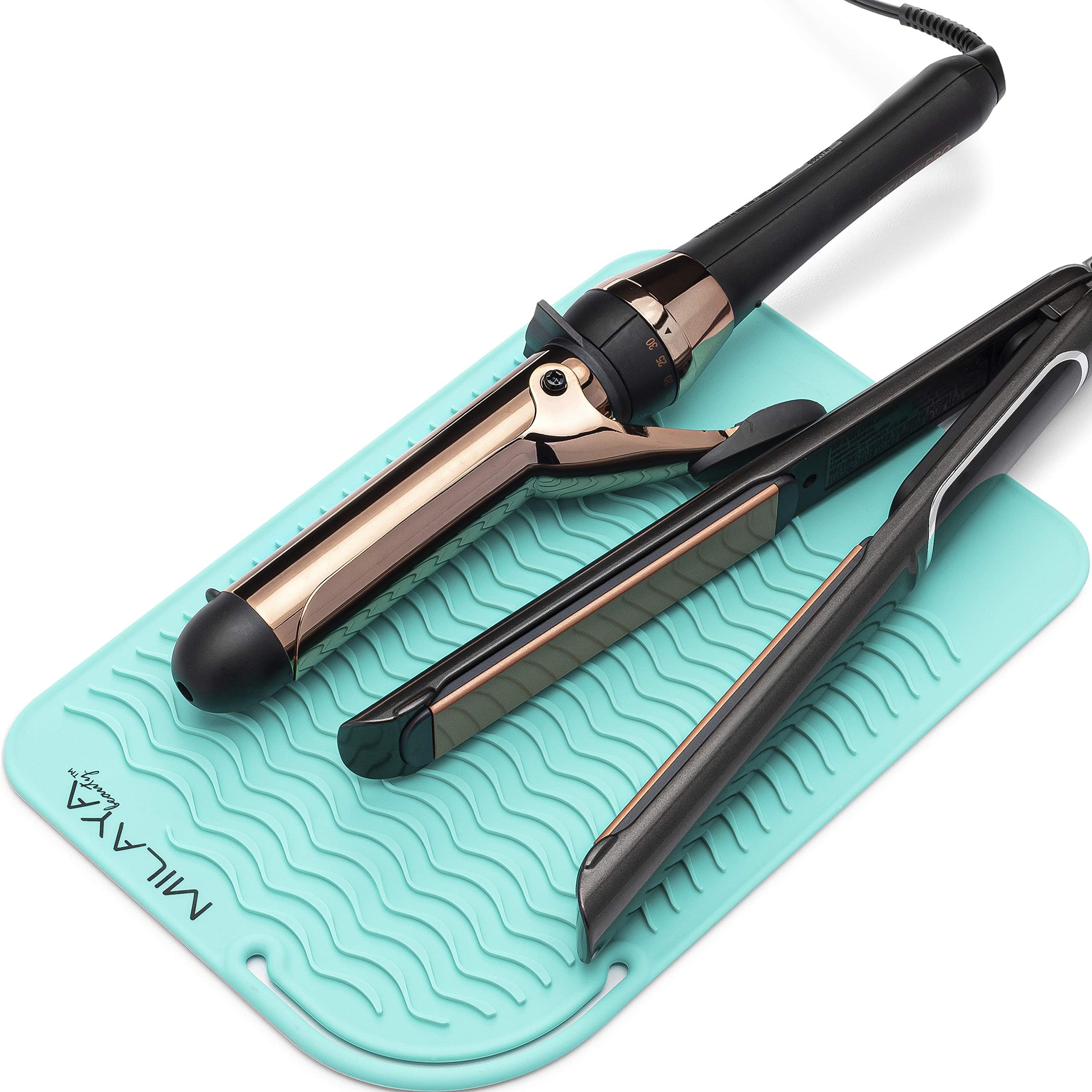 Milaya Beauty Vanity Accessories Heat Resistant Mat – Silicone Flat Iron & Curling Iron Holder, Non-Slip Vanity Mat & Hot Tool Mat for Home, Salon, or Travel Use