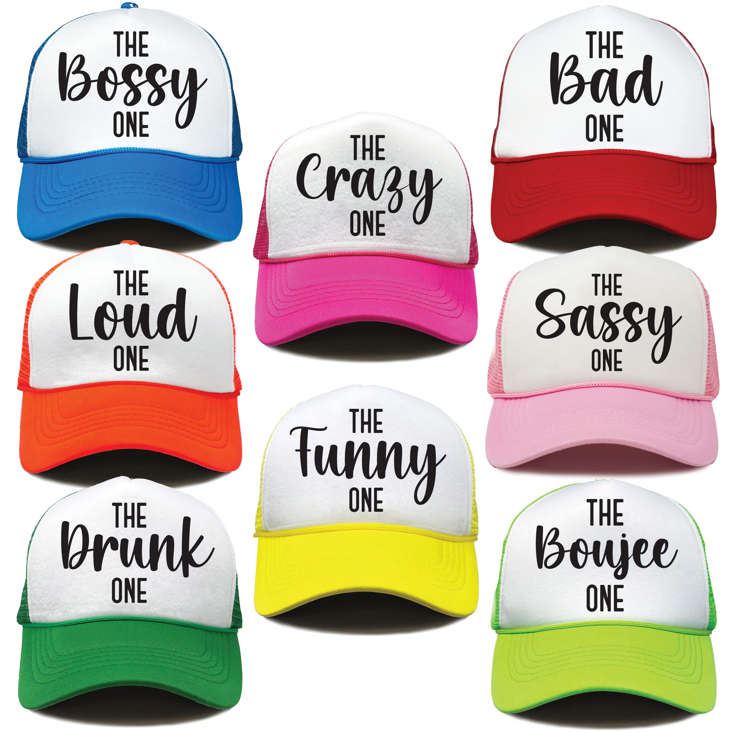 Funky Junque Trucker Party Hats - 8 Pack - Bossy, Bad, Boujee, Crazy, Drunk, Funny, Loud, Sassy