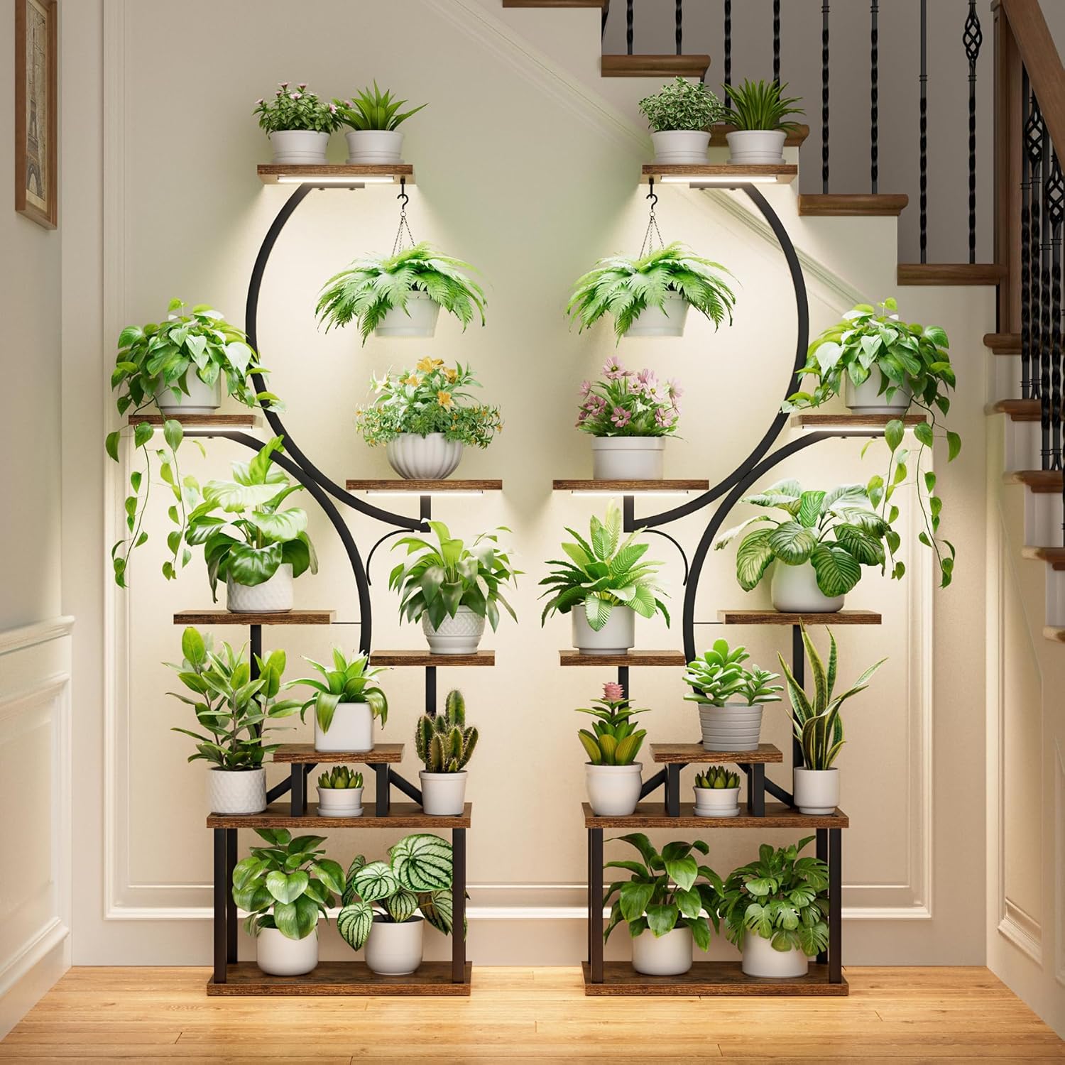 BACEKOLL Plant Stand Indoor with Grow Light - 2 Pack Tall Indoor Plant Shelf, 62 Corner Plant Holder, 8 Tiered Large S-Shape Flower Multiple Display Shelf for Home, Office