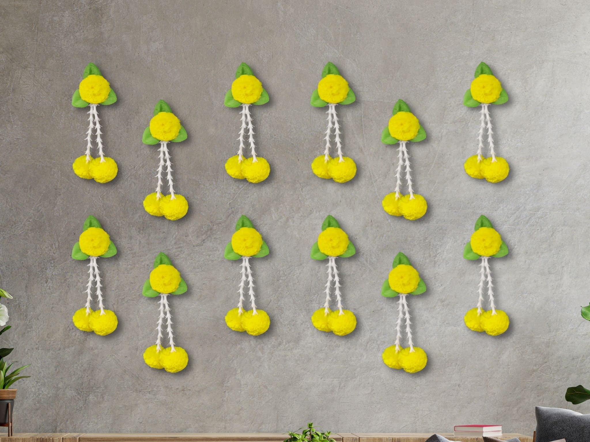 JH Gallery Plastic Artificial Flowers And Leaves Decoration At Home Easy Simple Backdrop Pack Of 12 Pcs (Yellow&Green) - Image 6 thumbnail