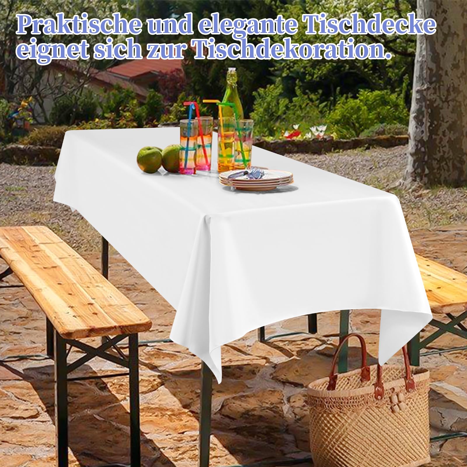 12 manteles de cerveza blanca, 260 x 110 cm, mantel de poliéster, juego de tienda de cerveza, manteles rectangulares lavables para fiestas de jardín, fiestas de cumpleaños o barbacoas (blanco)