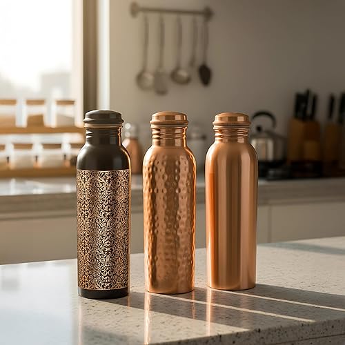 Miniatura 9 de Botella de agua de cobre 100% puro para beber, extra grande de 34 onzas de boca ancha, botella de agua de cobre ayurvédico martillado con pajilla,