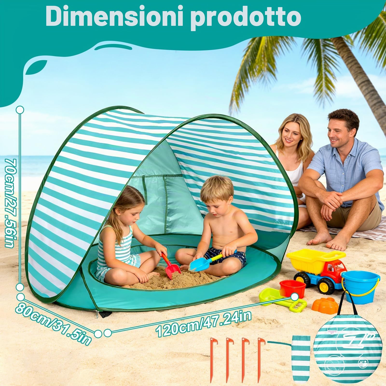 Tenda da Spiaggia Baby Pop Up, Tenda da Spiaggia con Mini Piscina, Protezione UV UPF 50+, Tenda da Spiaggia Portatile per Bambini per Spiaggia, Campeggio, Giardino, Sacchetto Inclusa