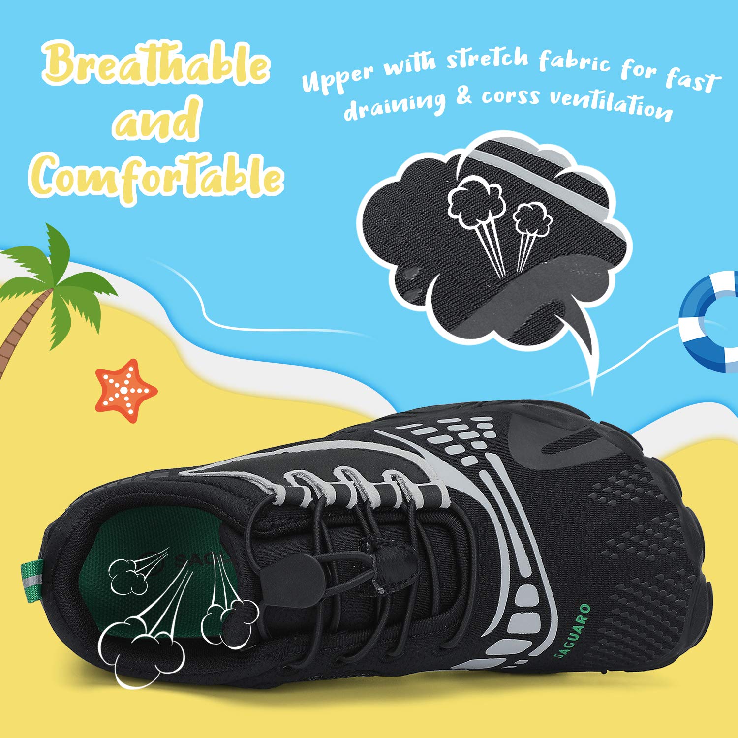 SAGUARO Zapatillas minimalistas Barefoot de secado rápido para niños, zapatillas de agua, 24-36 EU, negro y gris, 31 EU