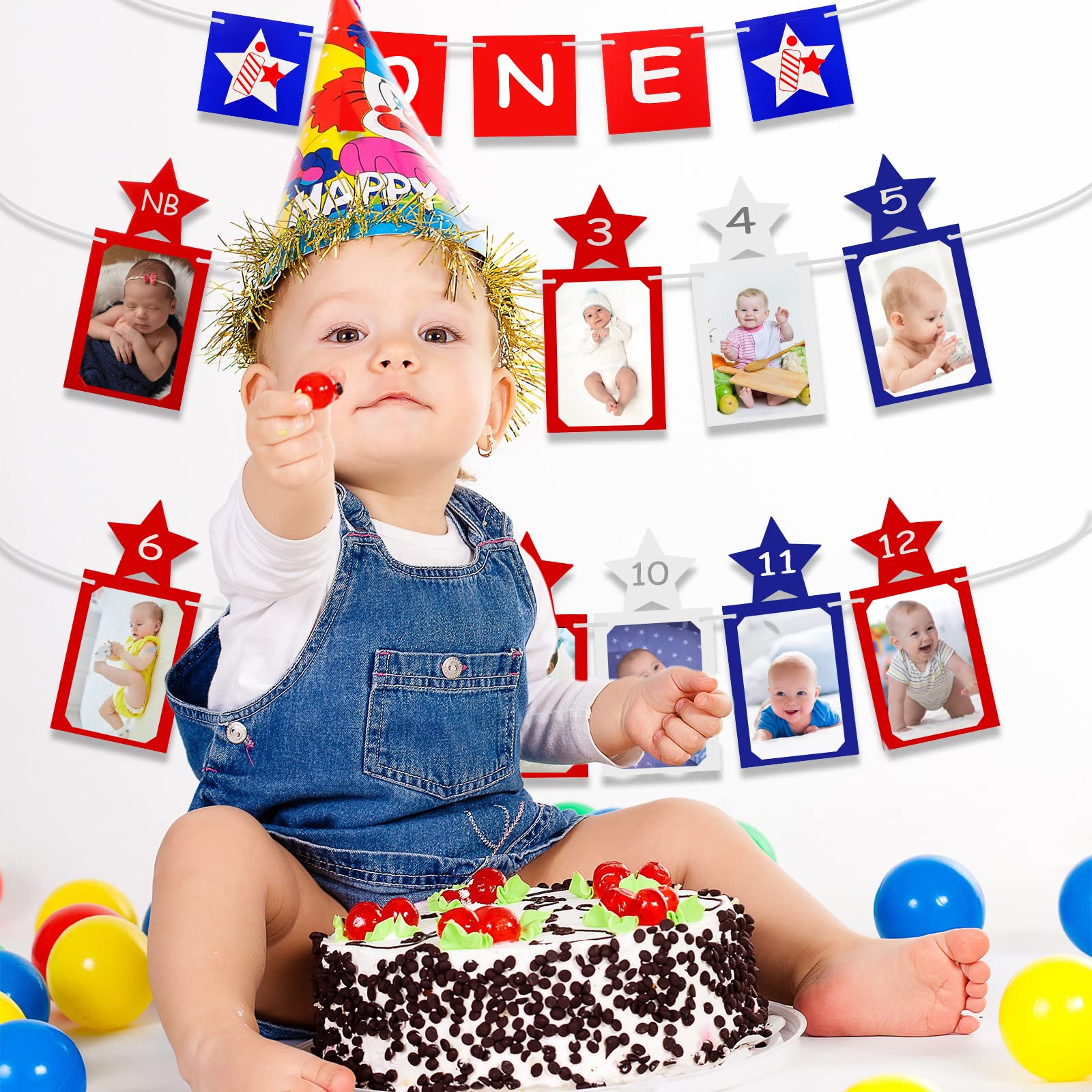 Amazon.co.jp: 1st Birthday ベビーフォトバナー 7月4日 12か月 女の子