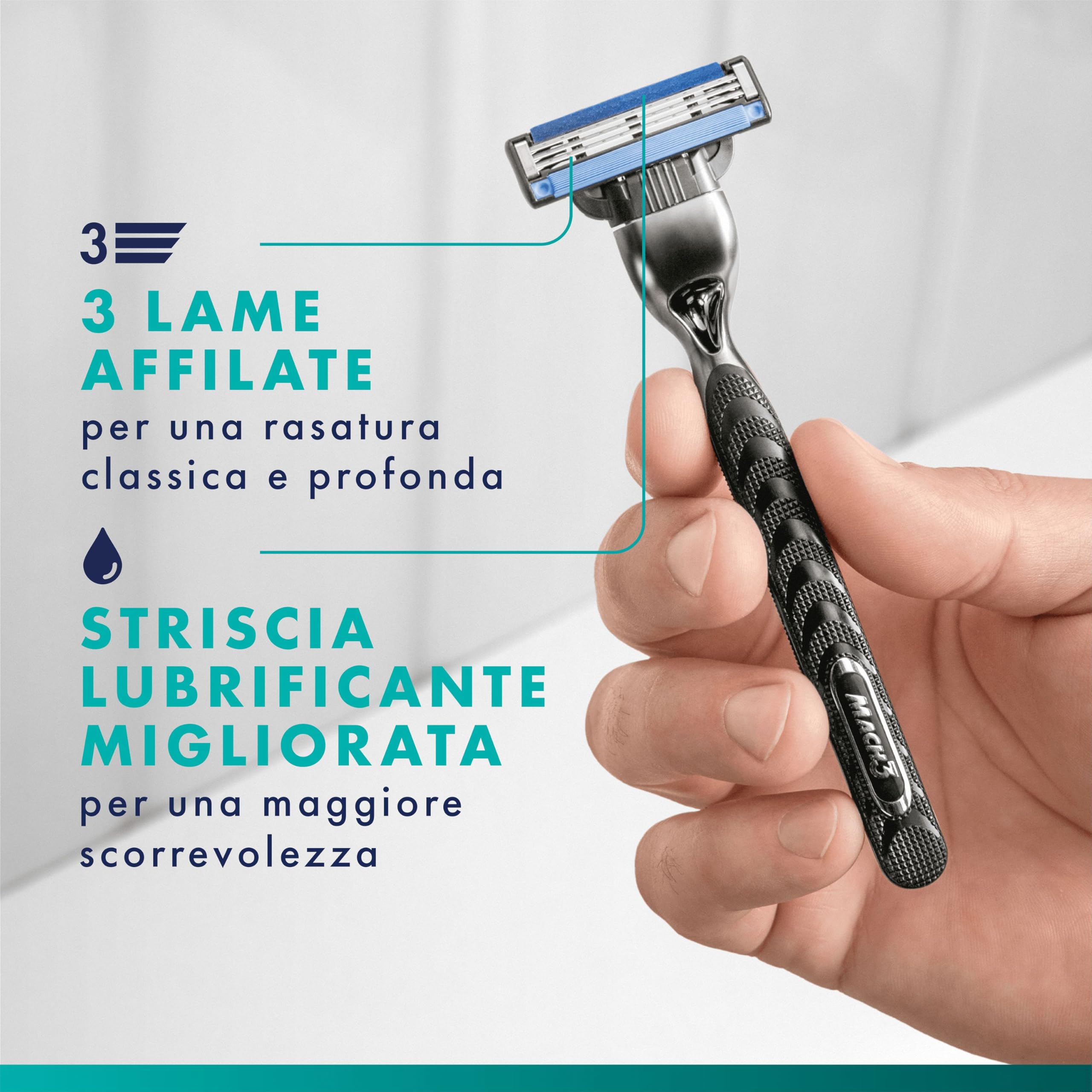 Gillette Mach3 Base 20 Lamette di Ricambio per Rasoio Barba Manuale, con Striscia Lubrificante una Scorrevolezza Fluida e Rivestimento della Lama Progettato Ridurre
