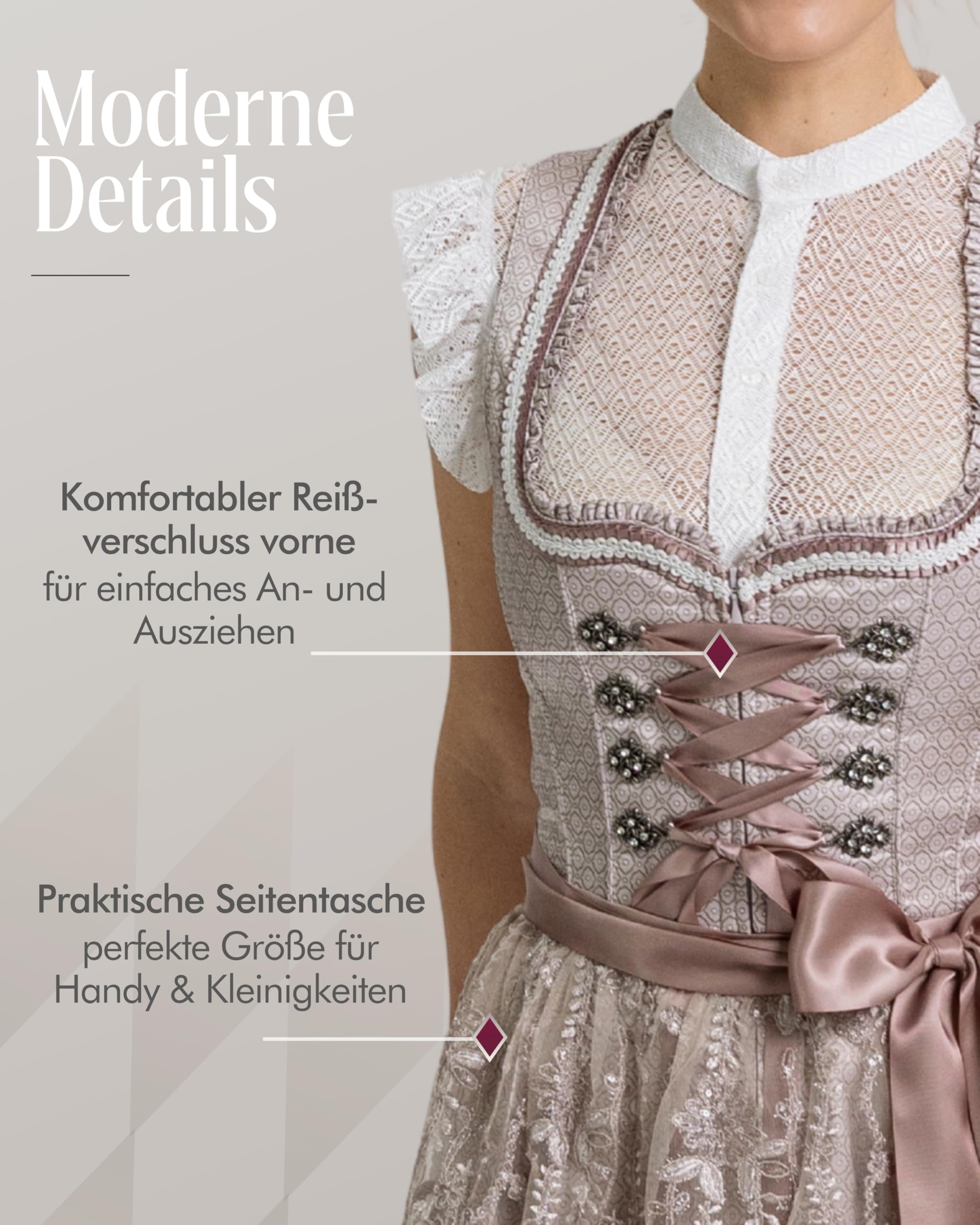 Nübler Damen Dirndl Tessa I Größen 30-48 I Mini-Dirndl mit Rocklänge 55 cm & passender Schürze I Kurzes Trachtenkleid mit modernem Schnitt & dezenten Details I Ideal für Trachten & Festlichkeiten