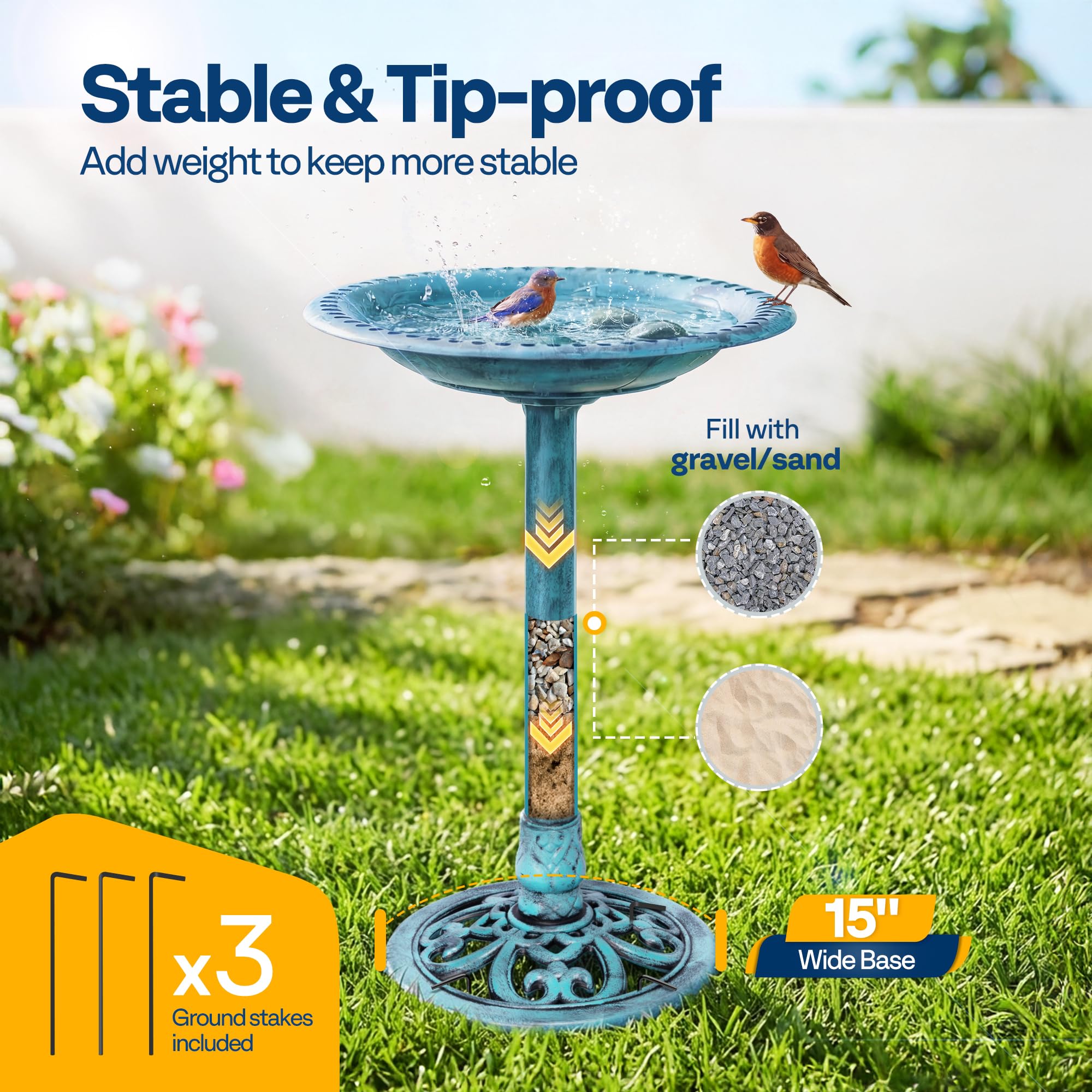 VIVOHOME Abbeveratoio per Giardino 71cm Altezza Poliresina Leggero Antico Plastica Resina da Terra Esterno Ciotola d'Acqua per Uccelli