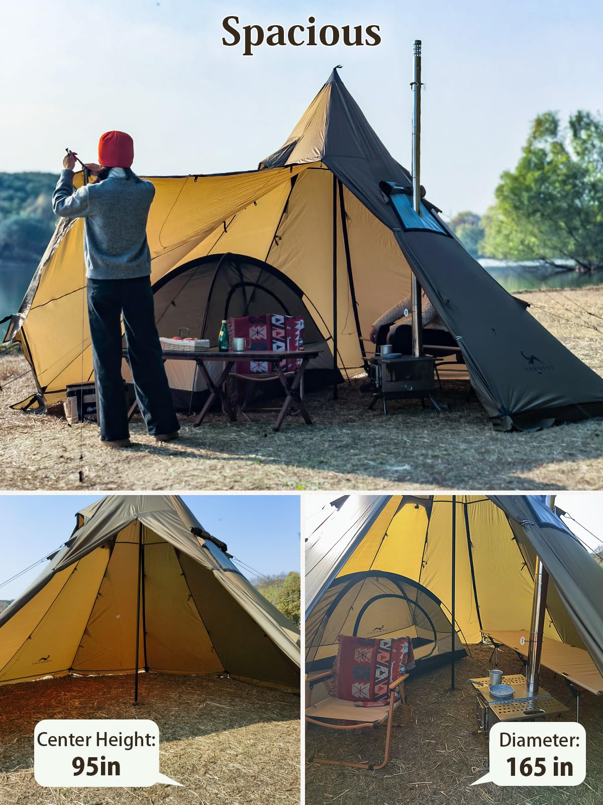 TOMOUNT Hot Tent 4 Person Tipi Tent with Stove Jack, 4 Season Tent