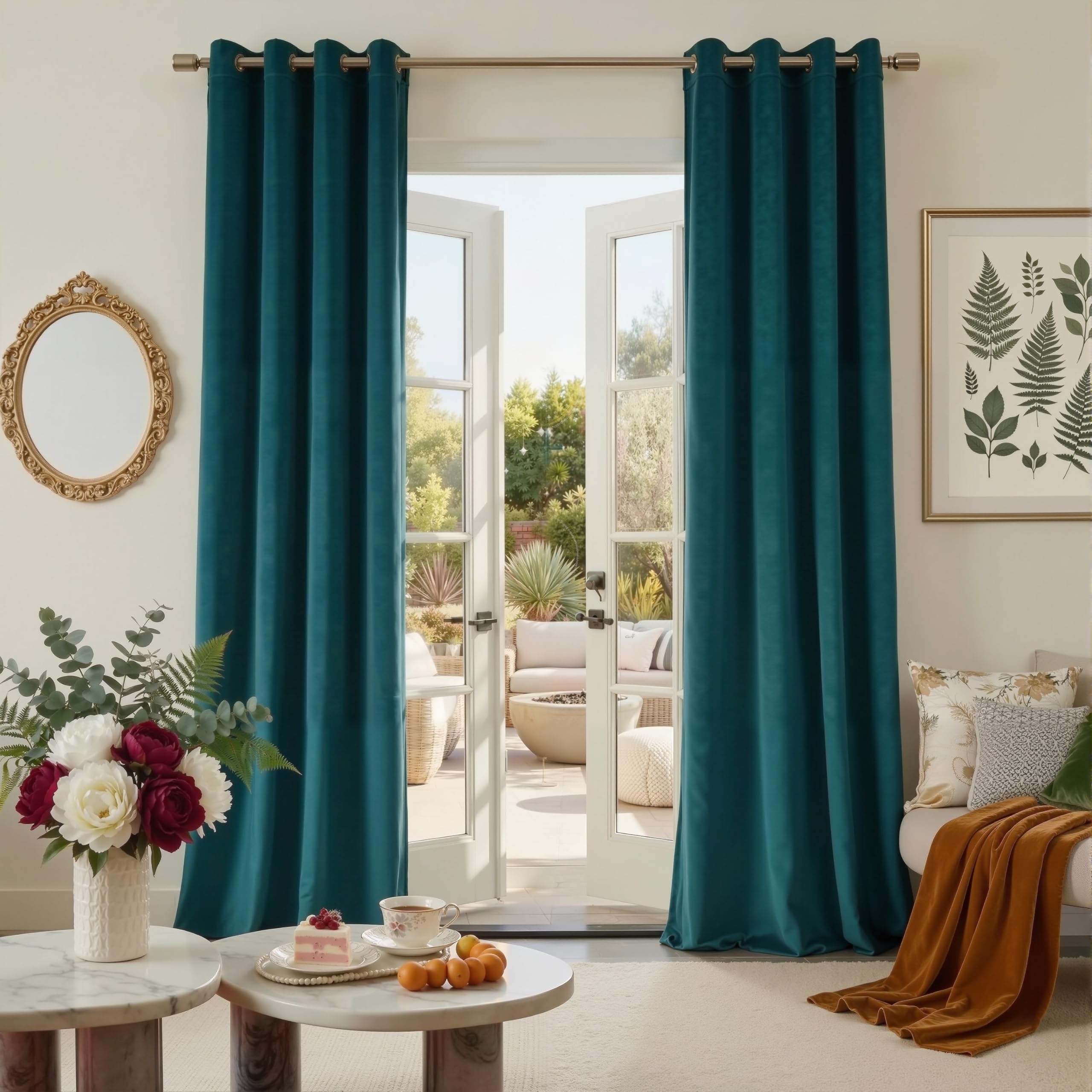 PONY DANCE Eyelet Blackout Velvet Curtains, 46x54", Peacock Blue, 2 Panels — image 1