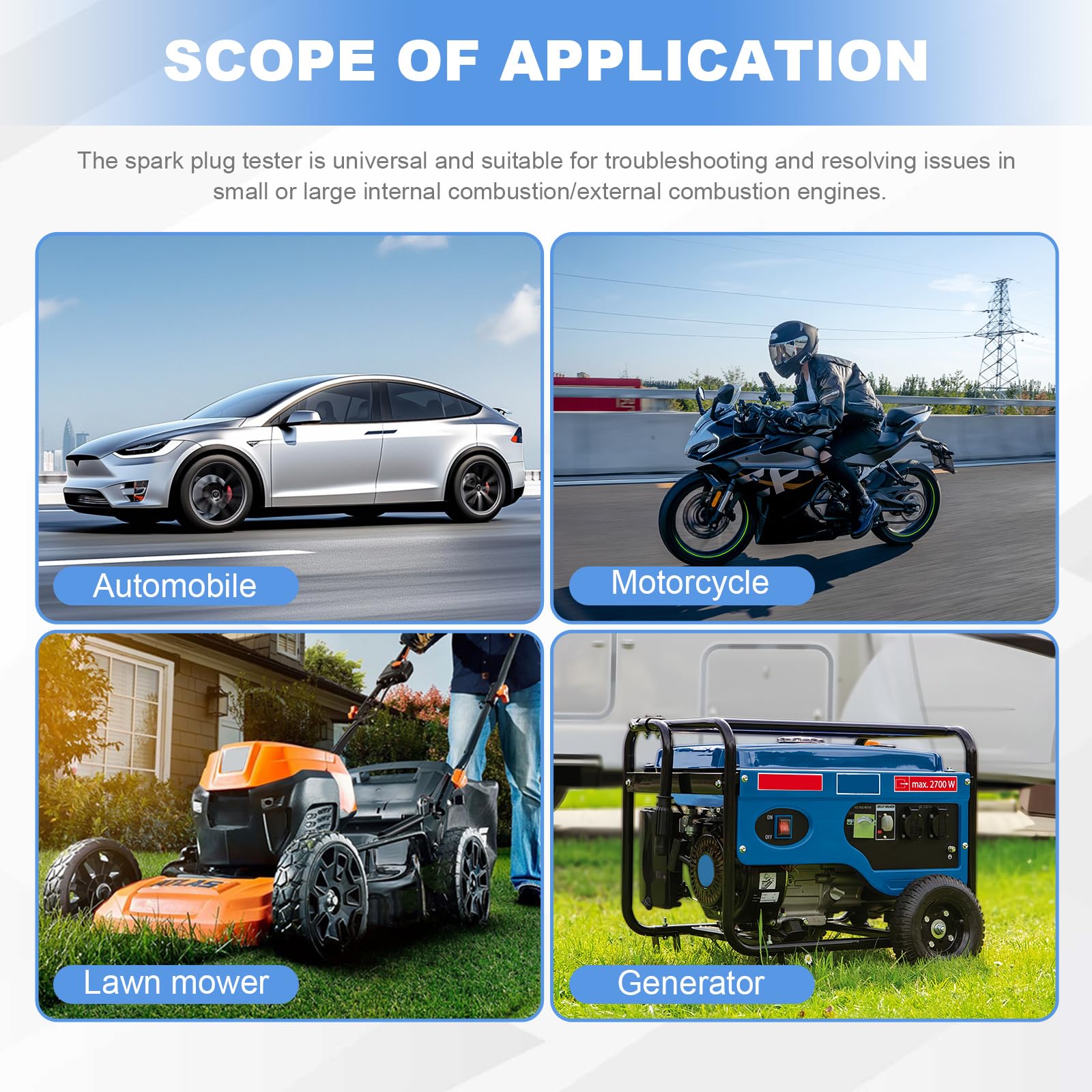Tester per Candele e Bobine di Accensione Professionale | Test di Scintilla Universale con Cavo Diritto per Motori Piccoli e Grandi | Diagnostica Auto, Moto, Tosaerba, Generatore