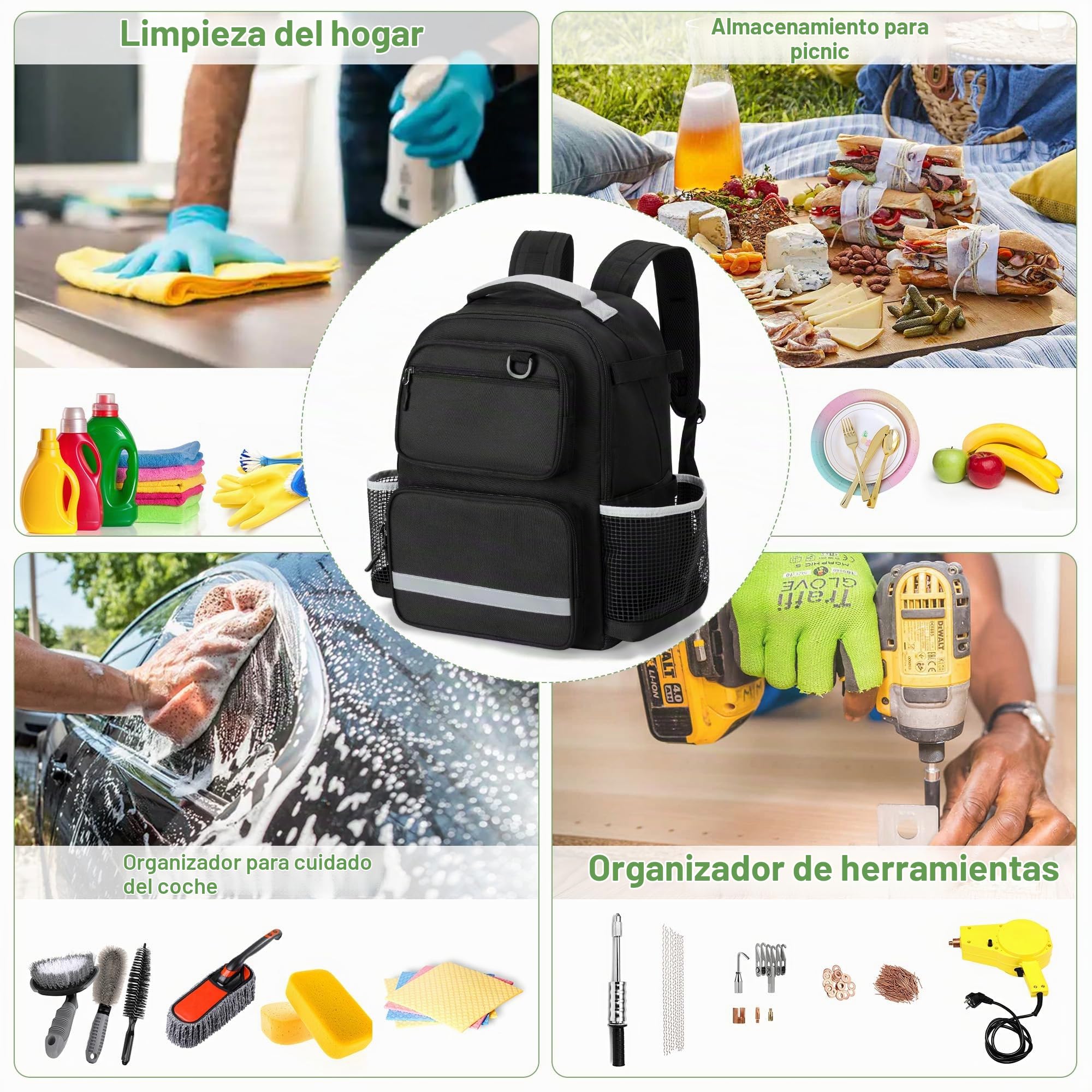 HODRANT Mochila de Limpieza, Solo la Mochila | Mochila Grande para Artículos de Limpieza con Base Rígida y Fondo Impermeable, para El Hogar y El Automóvil