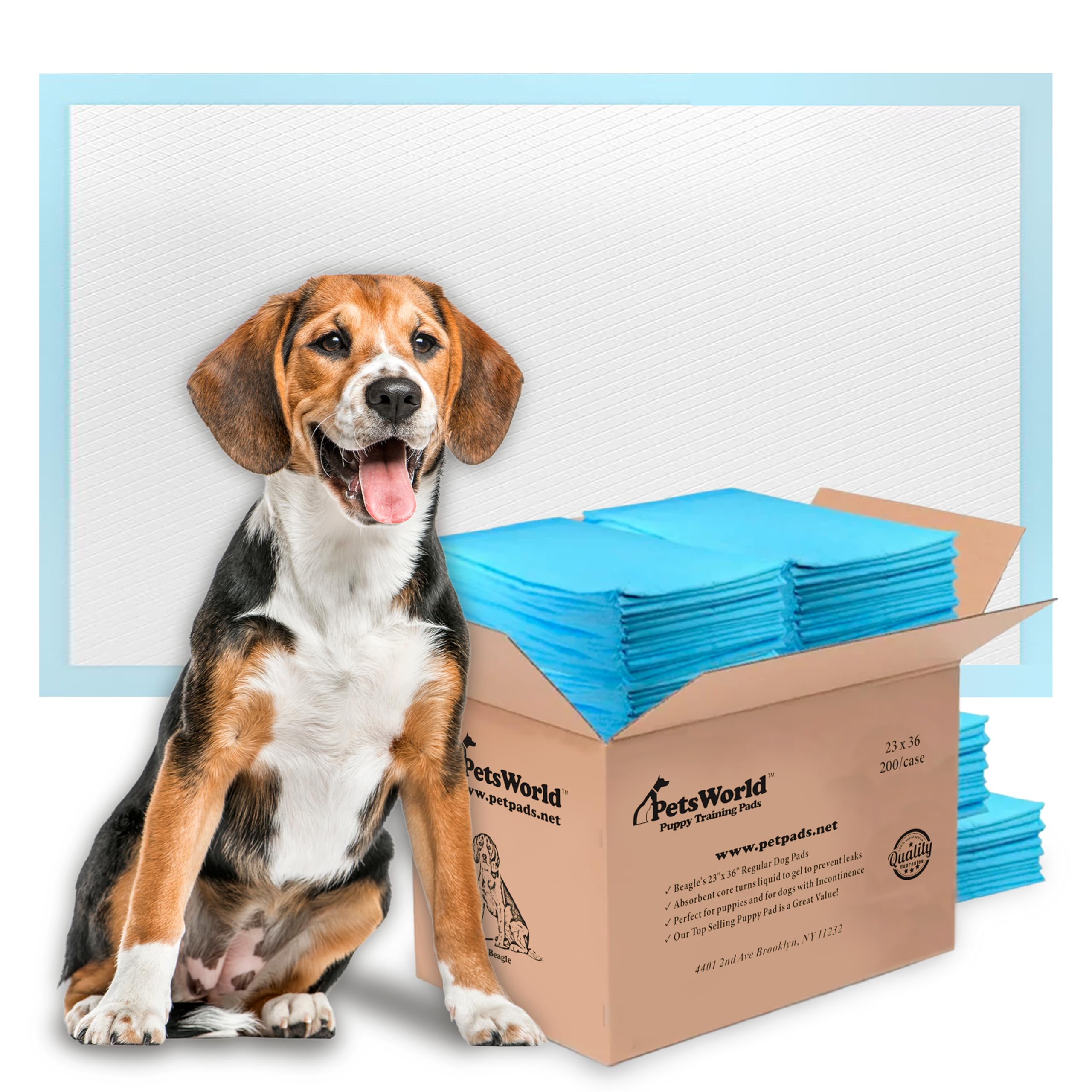 PETSWORLD Puppy Pads, 23x36 Inch, 200 Count - Puppy Pee Pads for Dogs, Tear Resistant, Economy Value, Super-Absorbent Polymer Gel Core, Perfect for