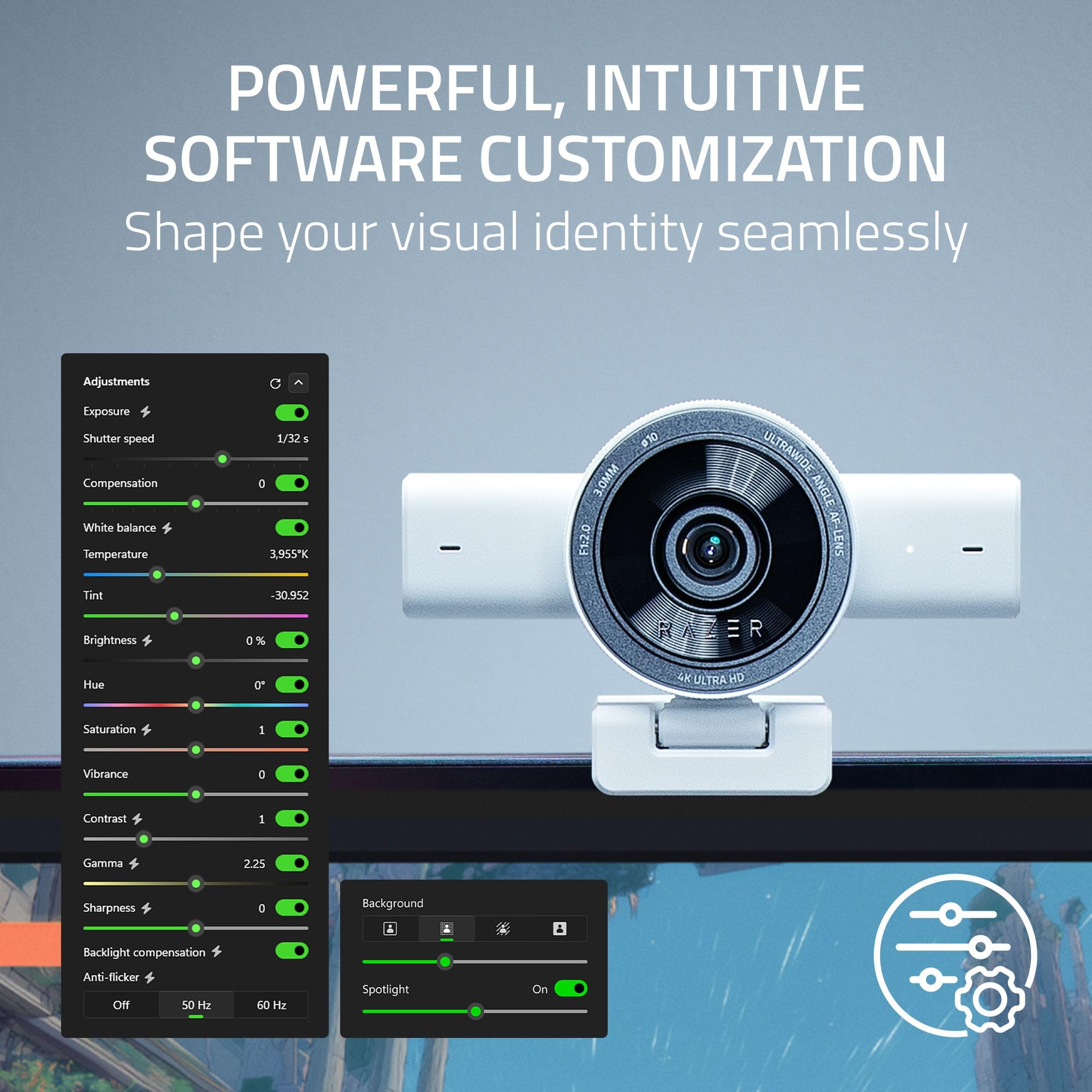 Razer Webcam de Streaming Kiyo V2 : 4K 30 FPS, 1080p 60 FPS - Cadrage Automatique alimenté par l'IA - Microphone intégré - Objectif d'angle Ultra Large - Protection de la Vie privée - Fonctionne avec