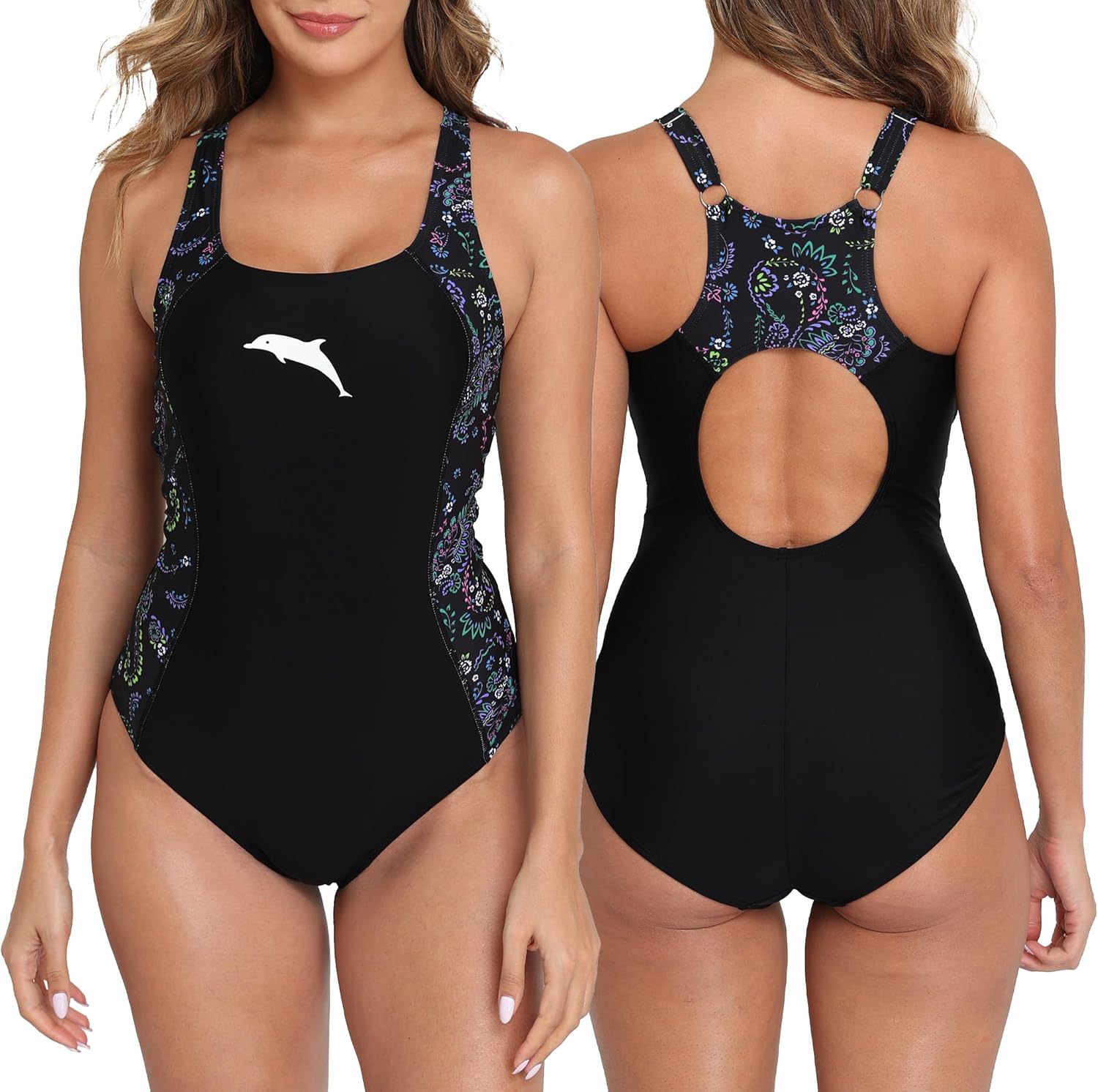 Halcurt Women's Athletic Swimsuit Adjustable Strap One Piece Swimsuit Racerback Bathing Suit