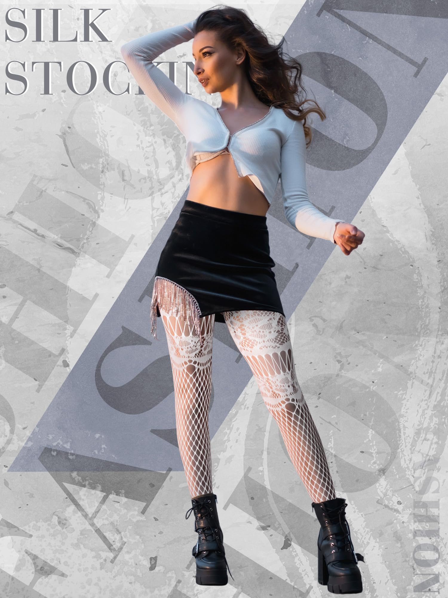 Skylety 6 Pairs Women Fishnet Thigh High Stockings Tights Suspender Pantyhose Stockings for Women